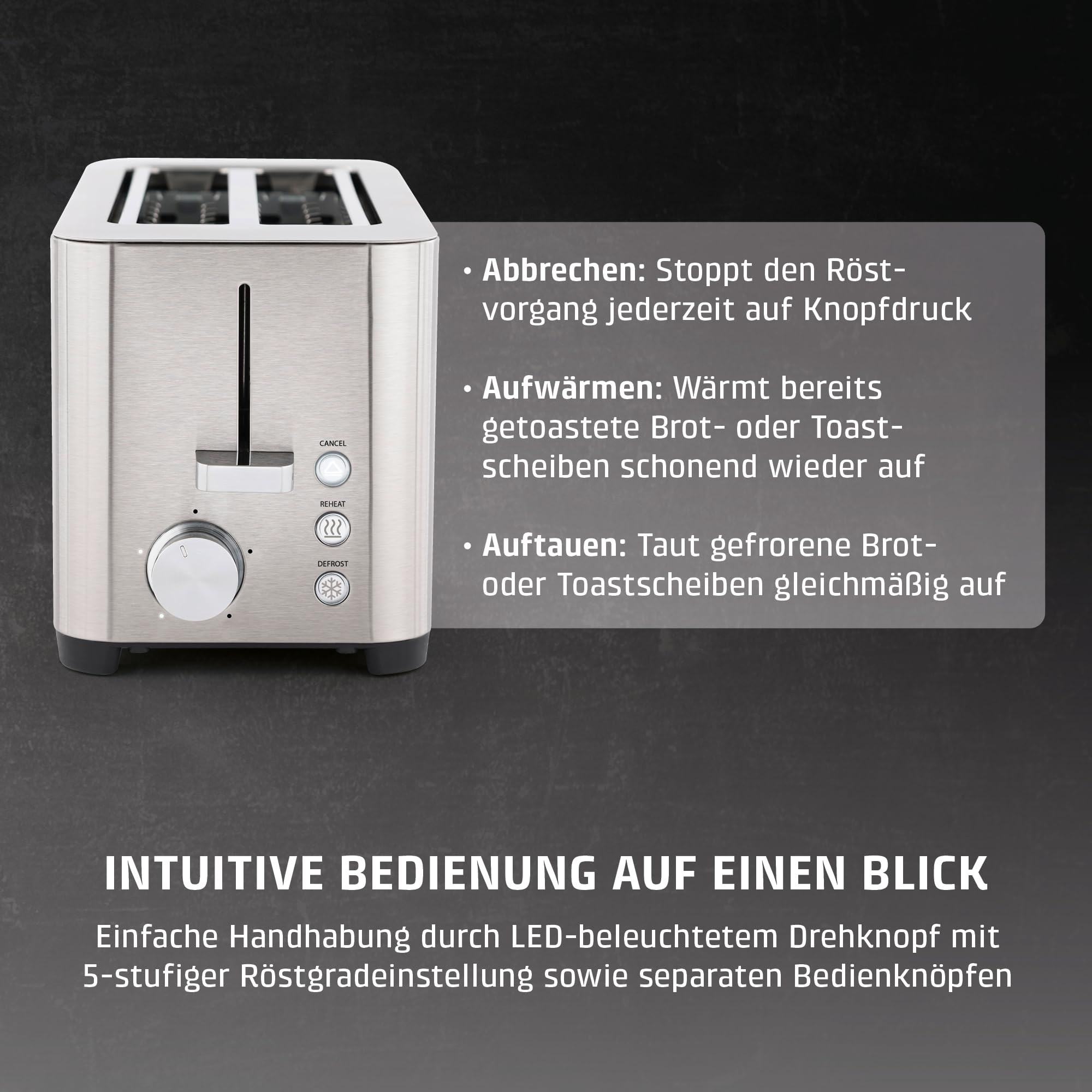 Caso Classico T4 Toaster Edelstahl 4 Scheiben 5 Stufen