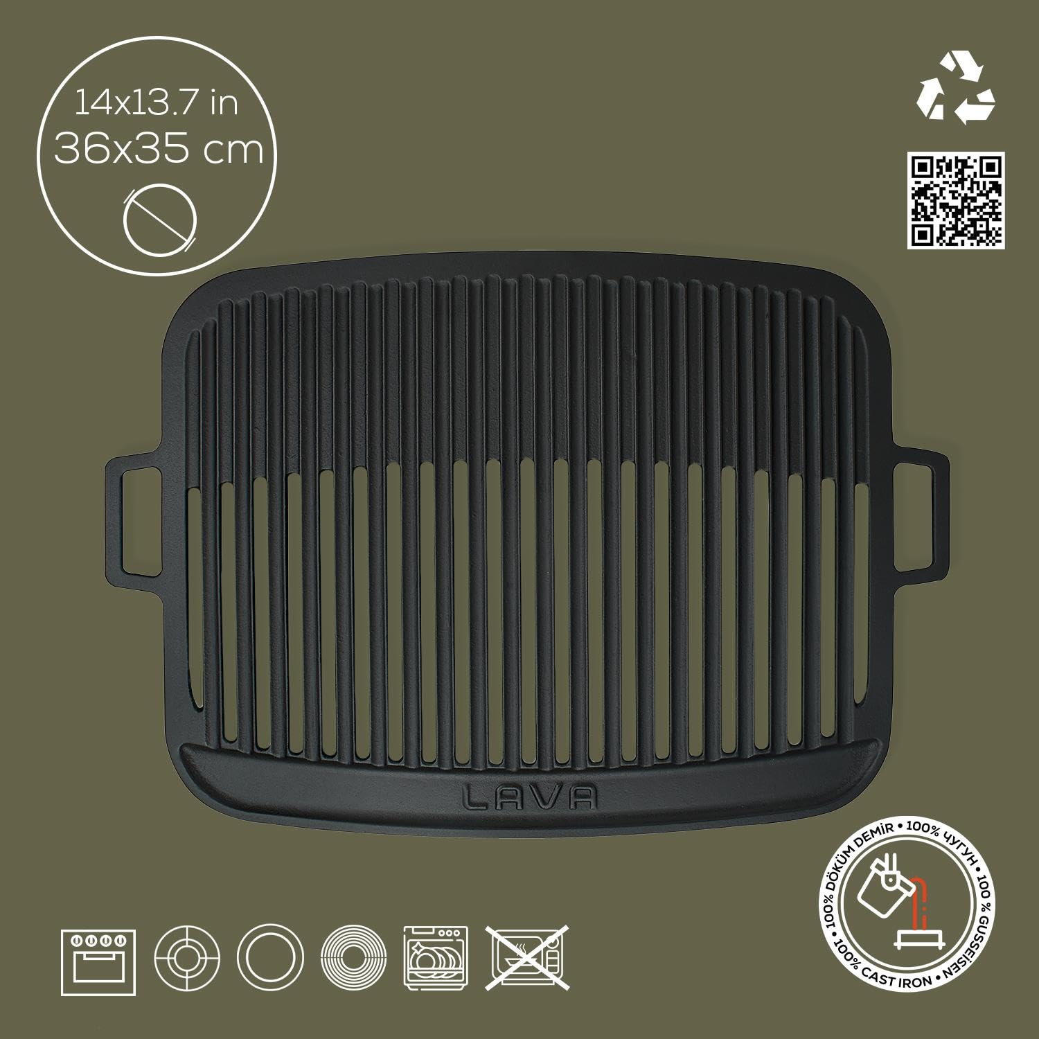 LAVA Signature Grillpfanne Gusseisen 36x45 cm schwarz
