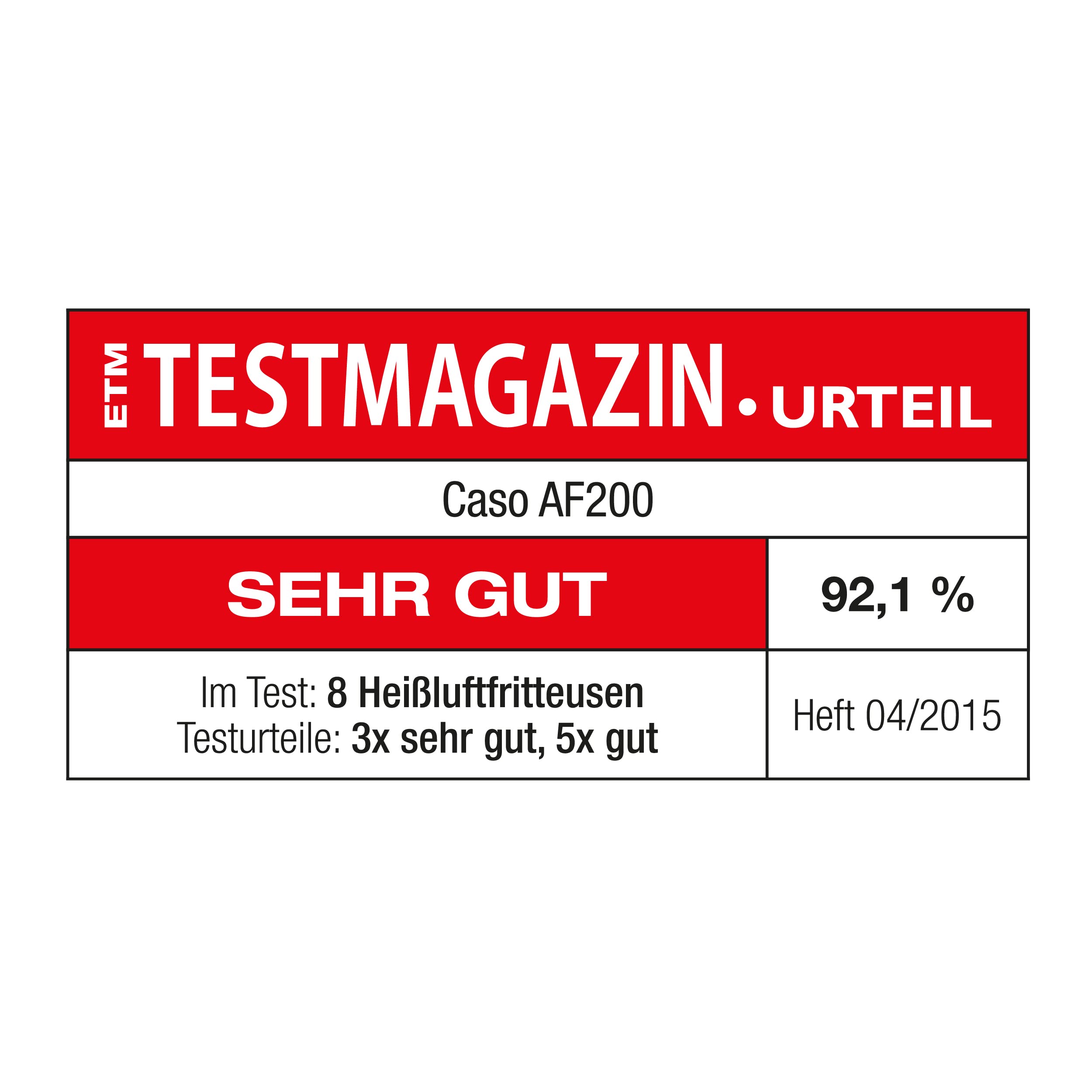 CASO AF200 Heißluftfritteuse 3 L 1400 W ohne Öl