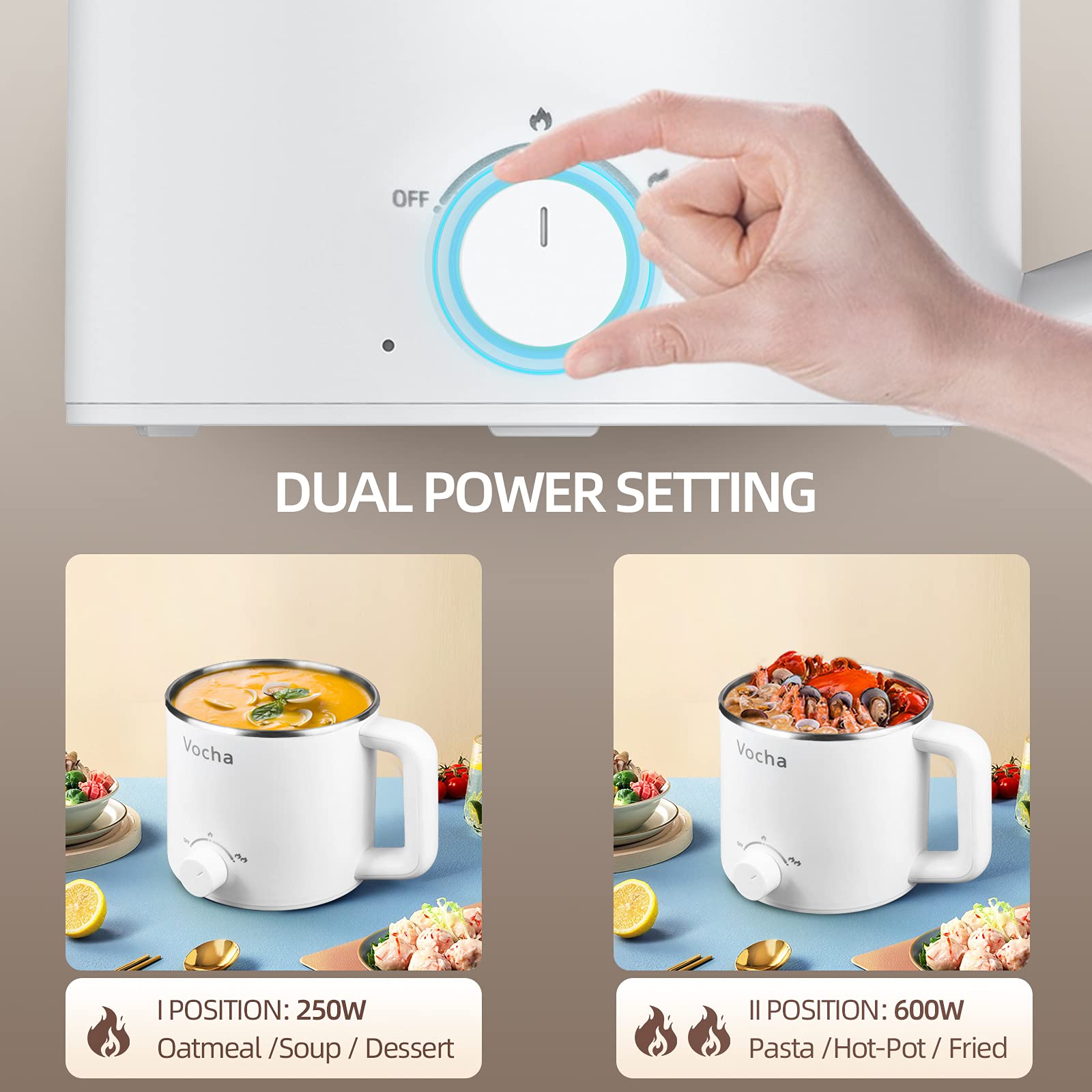 Vocha Hot Pot Elektro Kochtopf 1,6 L Weiß 600 W Nudeln