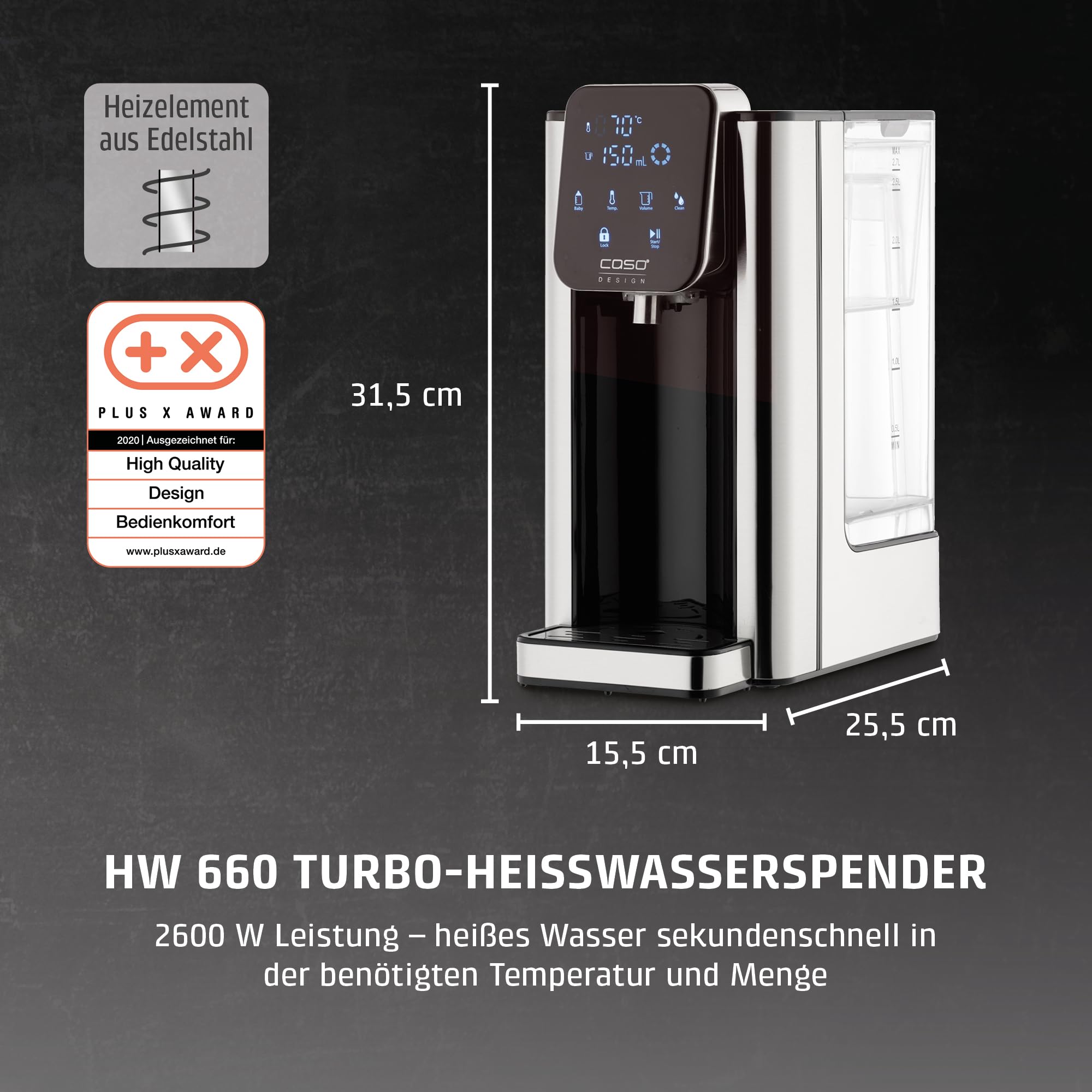 CASO HW 660 Heißwasserspender 2,7 l Schwarz 2600 W