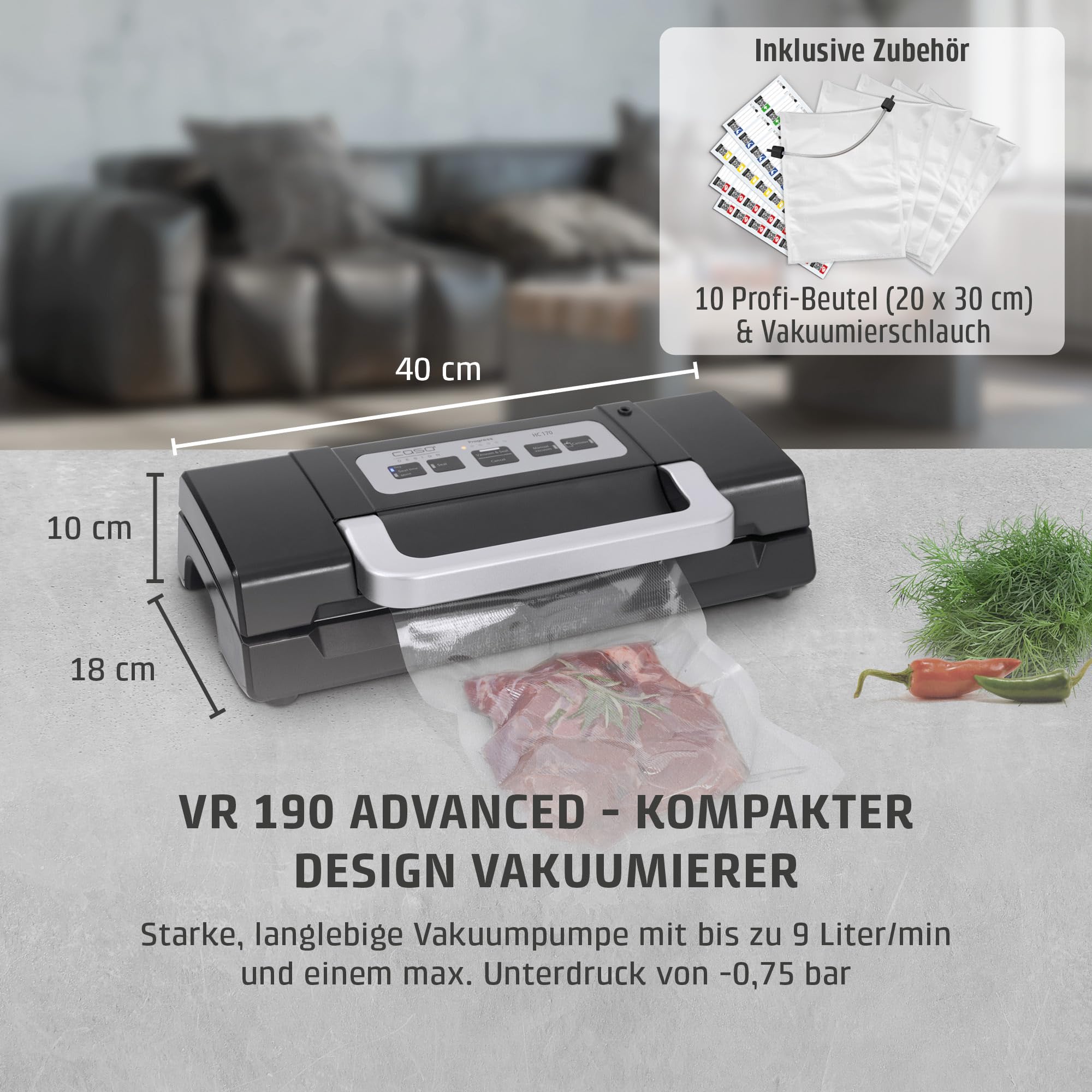 Caso HC170 Vakuumiergerät 9 l/min 30 cm Naht
