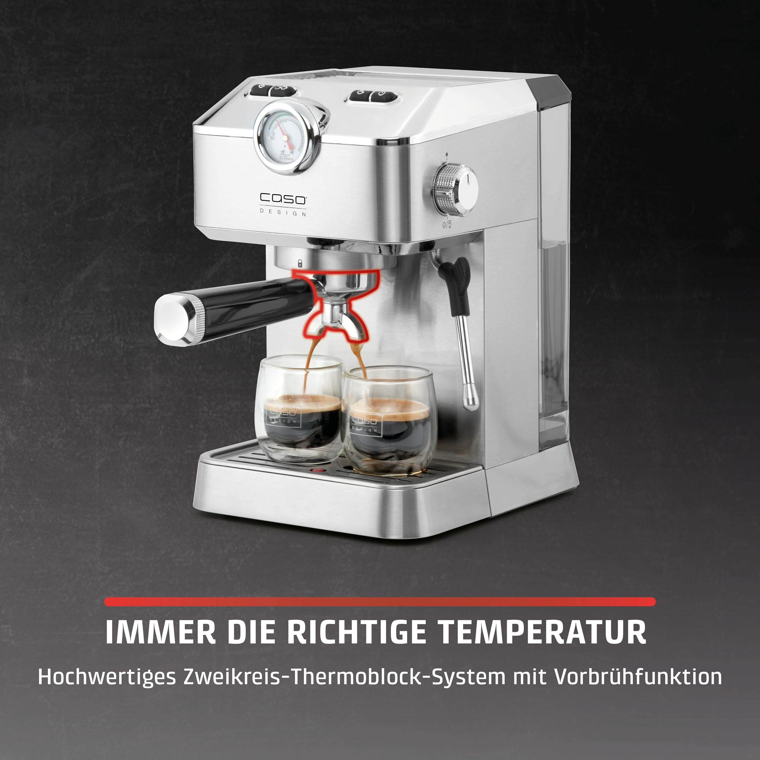 CASO Espresso Gourmet Siebträgermaschine Edelstahl 19 bar
