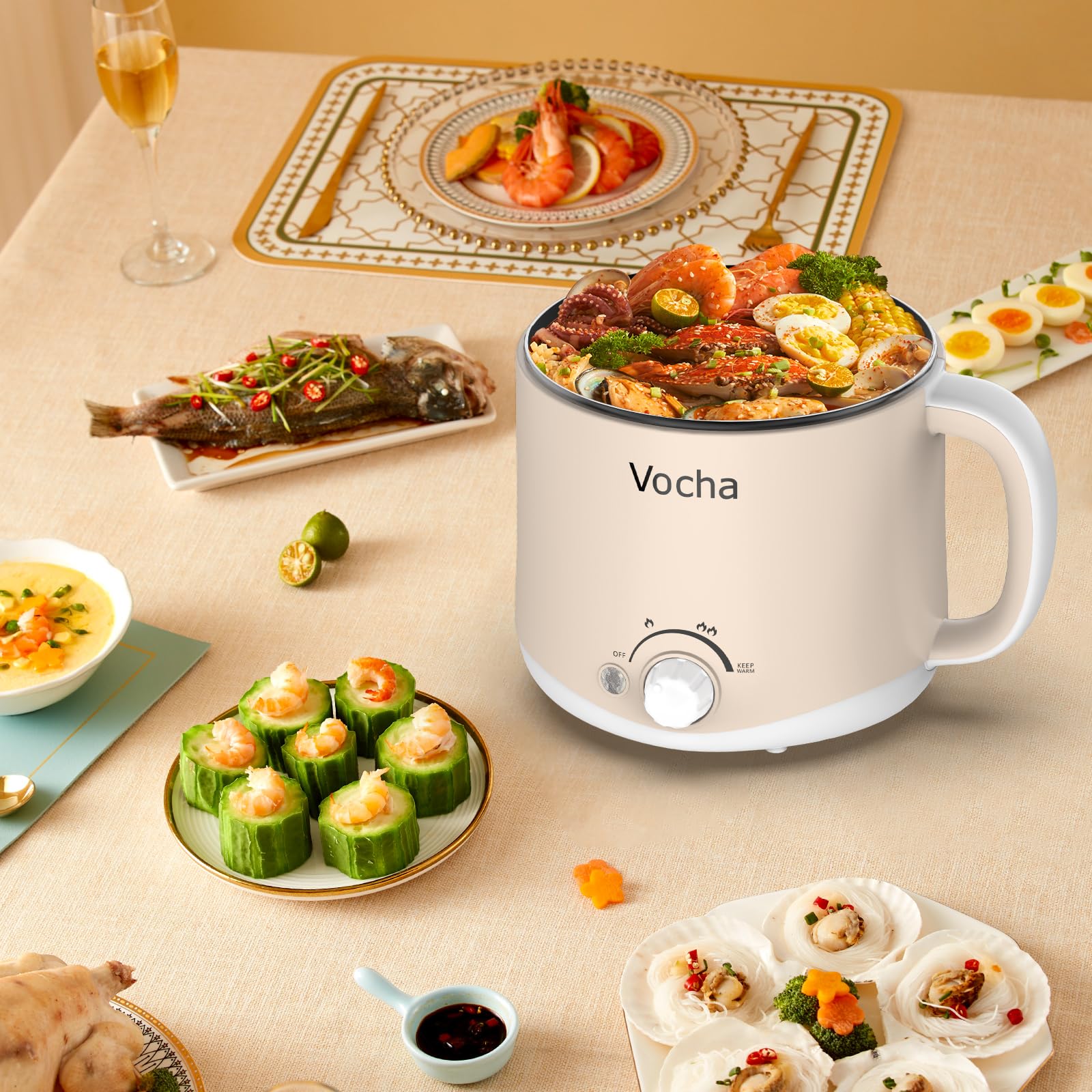 Vocha Electric Pot Hot Pot 1,6 Liter Beige 600 Watt