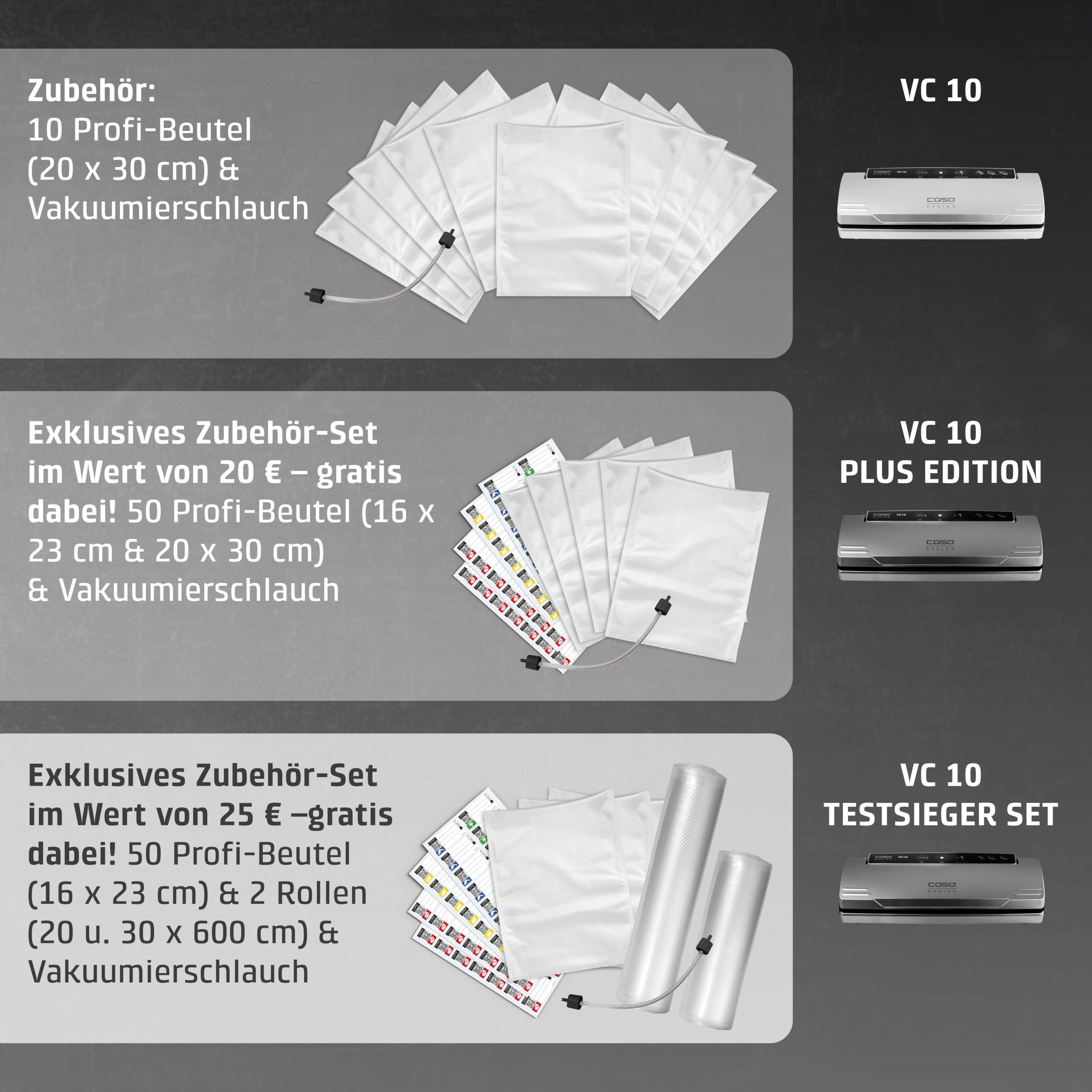 Caso VC 10 Testsieger Vakuumierer 30 cm Sous Vide Beutel