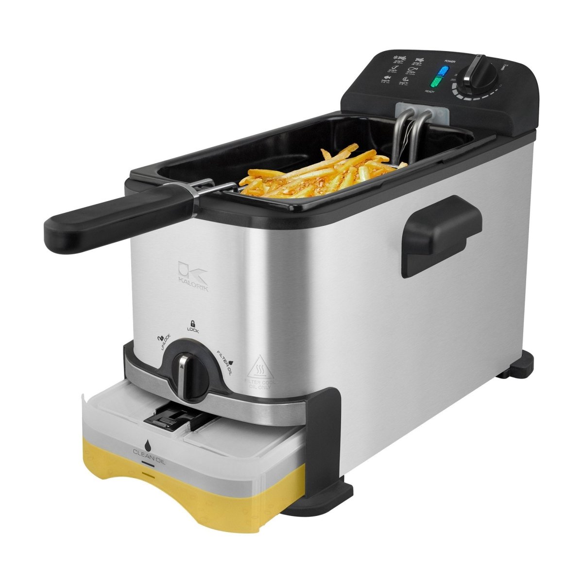 Kalorik MAXX Fritteuse 3L Edelstahl mit Ölfilter 375°F