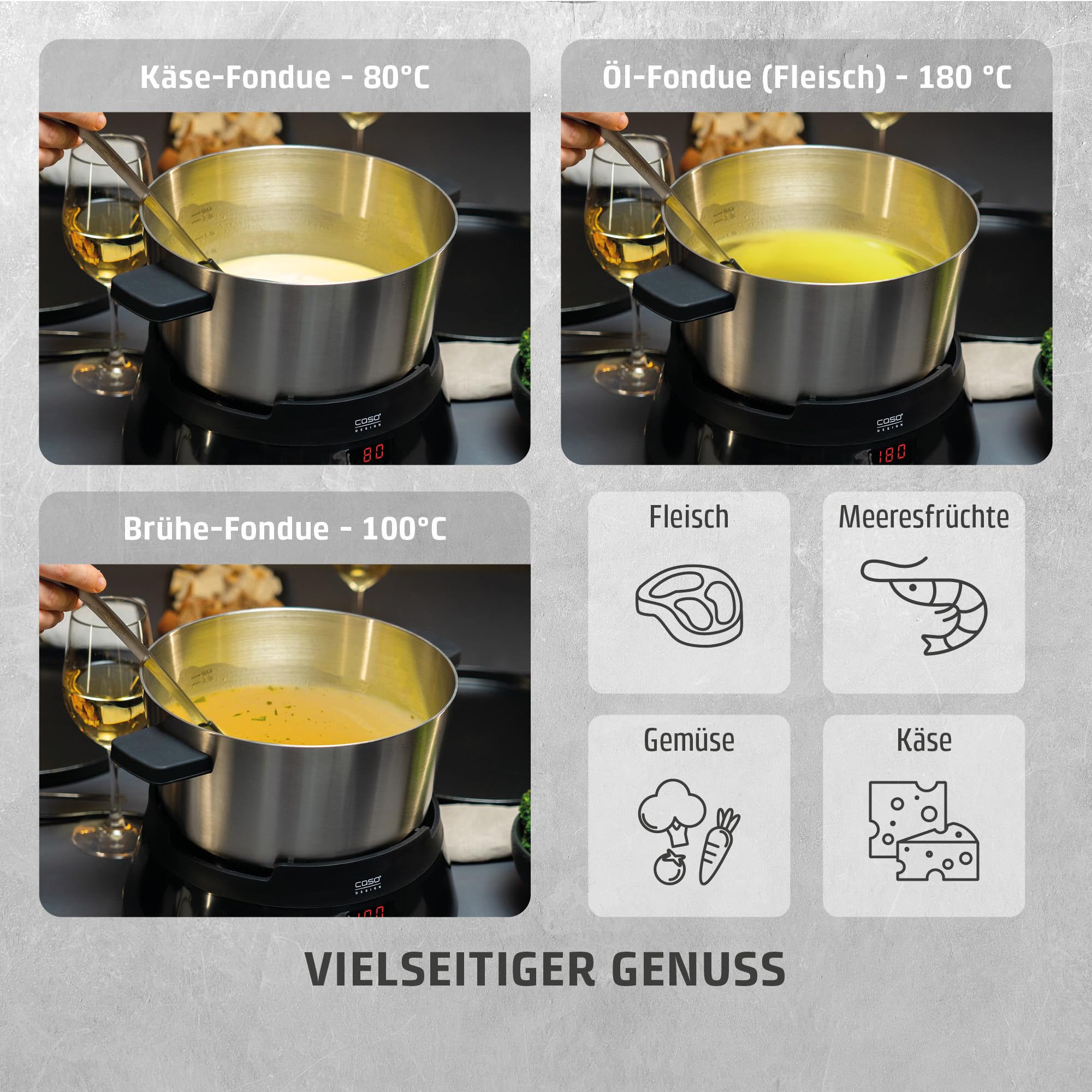 Caso Induktions Fondue 8 Personen Schwarz