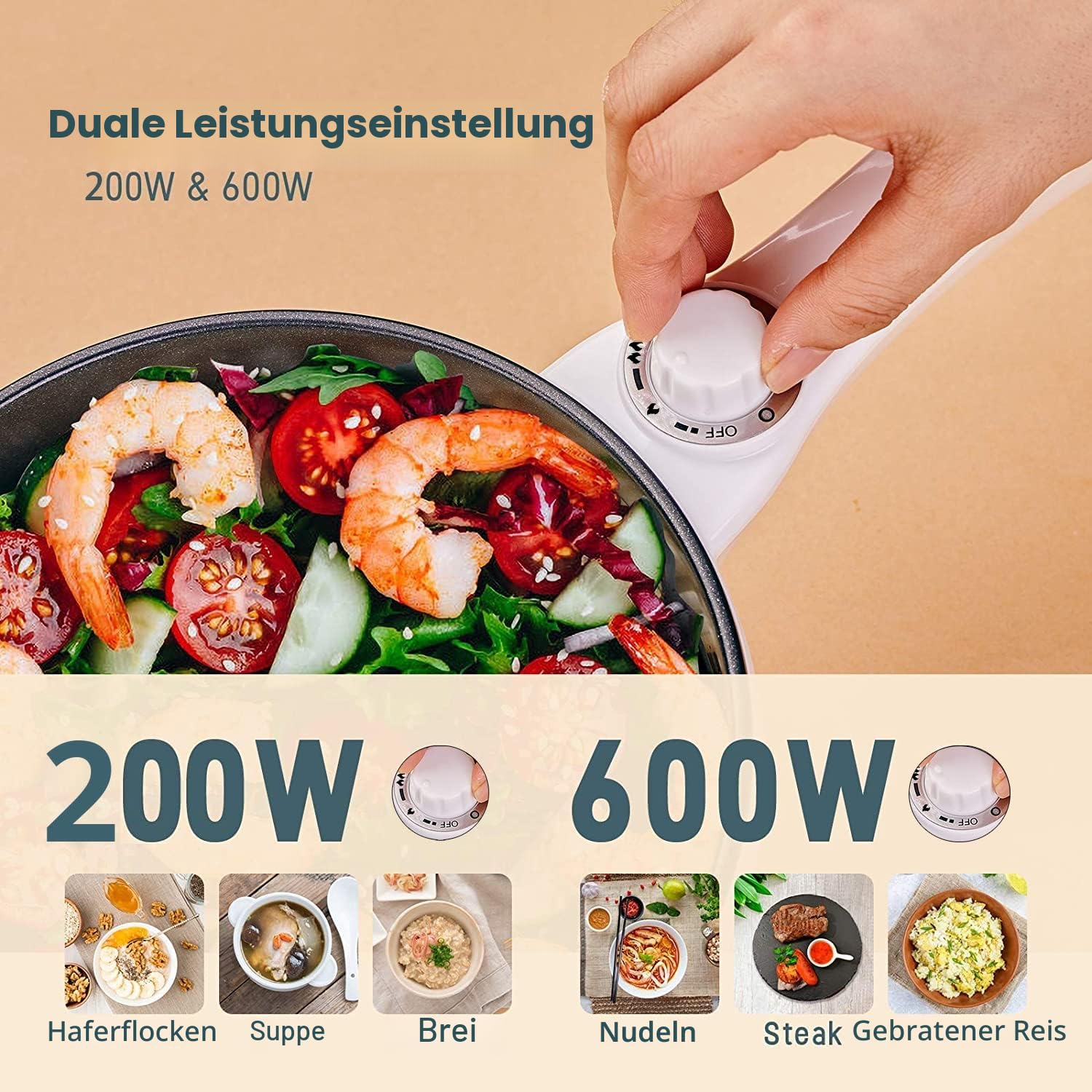 Vocha Electric Pot Elektrotopf 1,5 L Grün Antihaft 600W