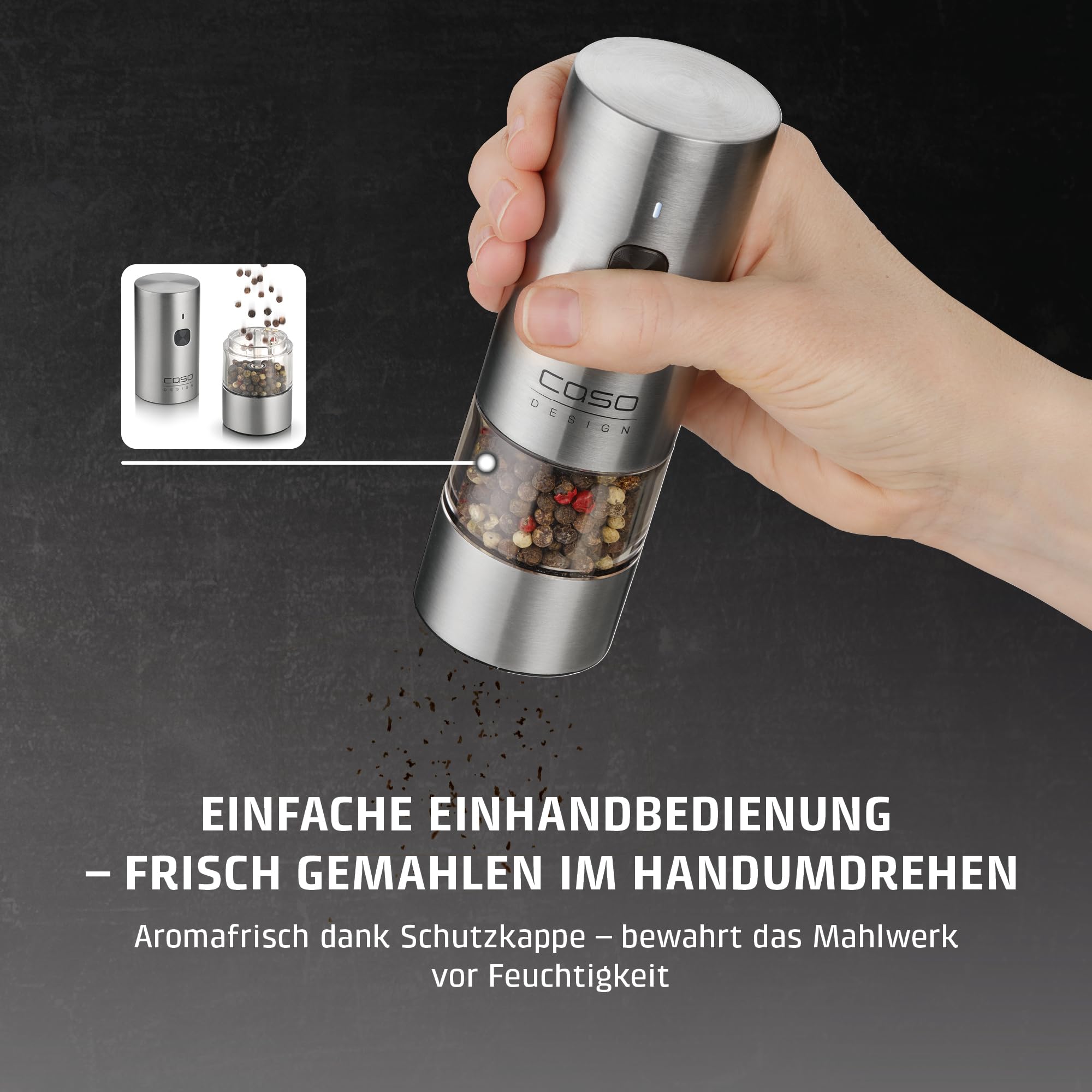 Caso SpiceDuo Salz- & Pfeffermühle Set Edelstahl USB-C 2er