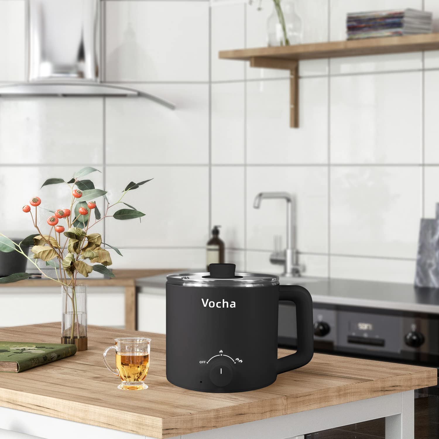 Vocha Electric Pot 1,6L Elektrokochtopf Schwarz Edelstahl
