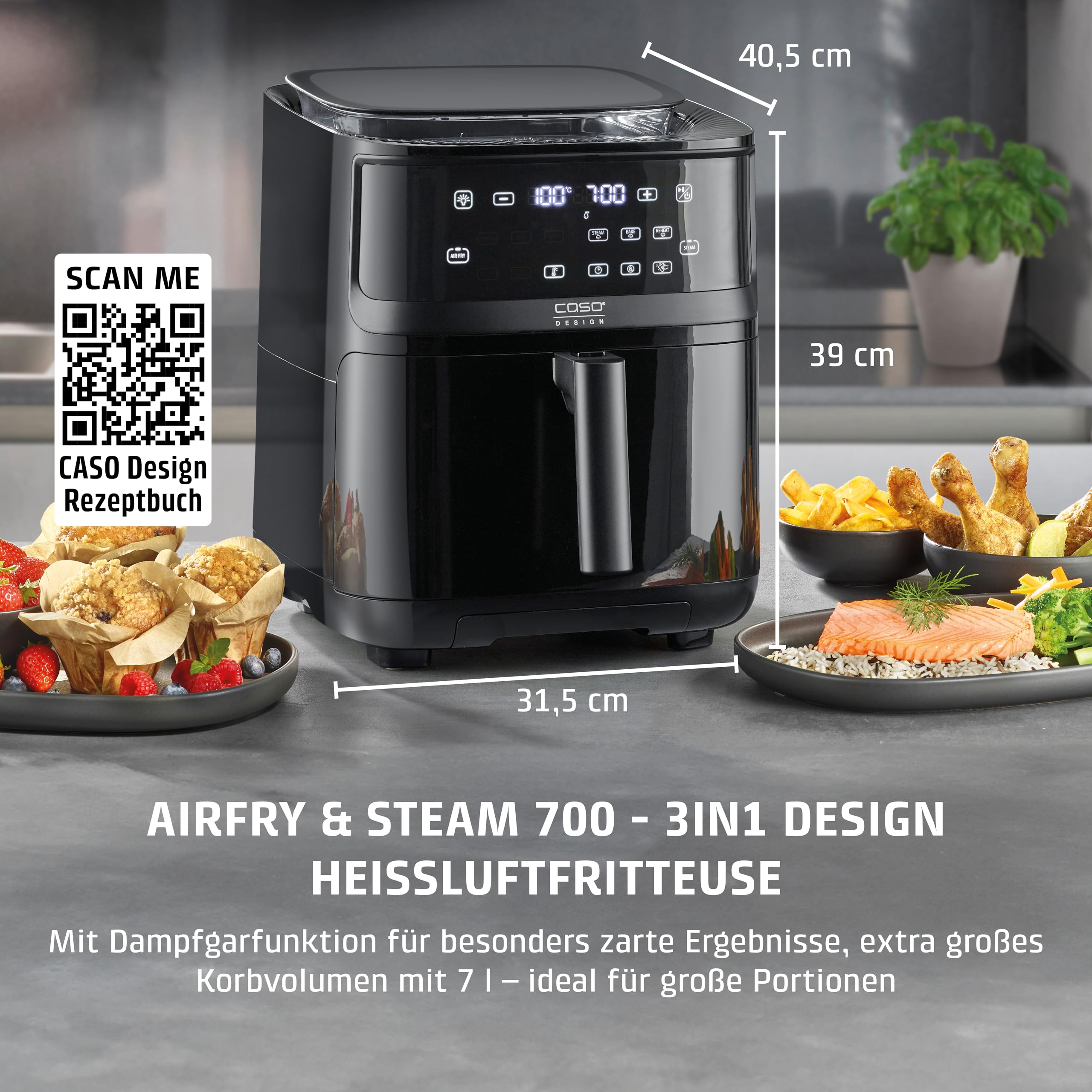 CASO AirFry & Steam 700 Heißluftfritteuse 7 Liter Dampf