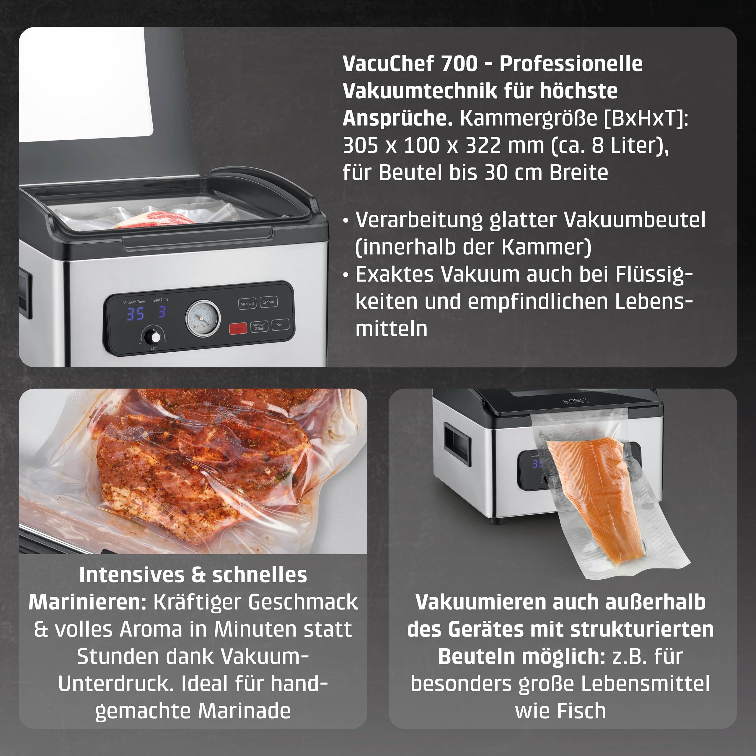 CASO VacuChef 700 Kammervakuumierer Edelstahl 8L 70L/min