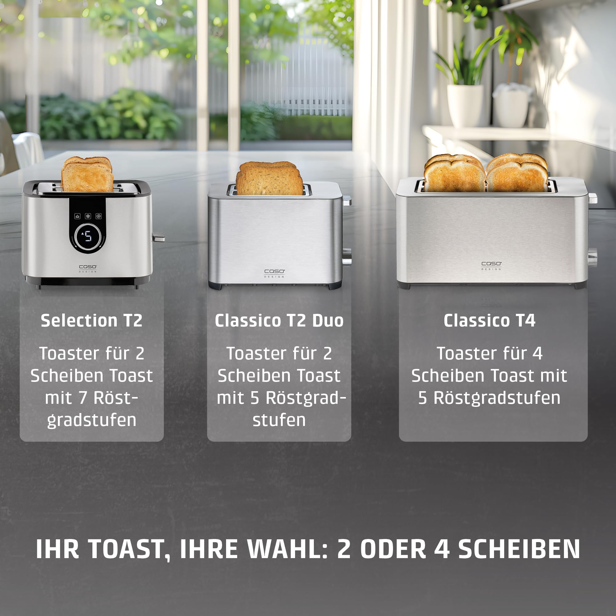 Caso Classico T4 Toaster Edelstahl 4 Scheiben 5 Stufen