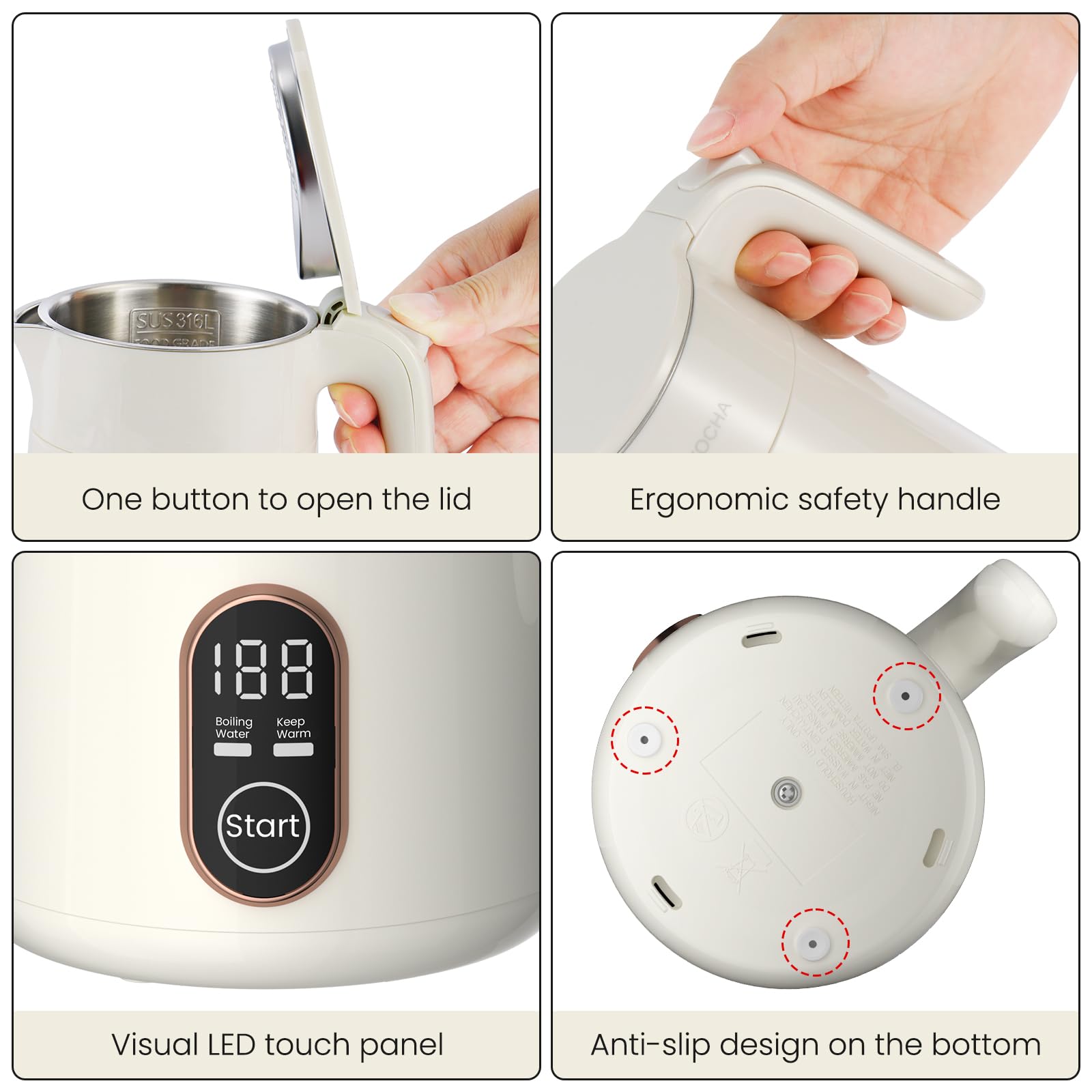 Vocha Mini Wasserkocher 0,4 L Warmhaltefunktion Weiß