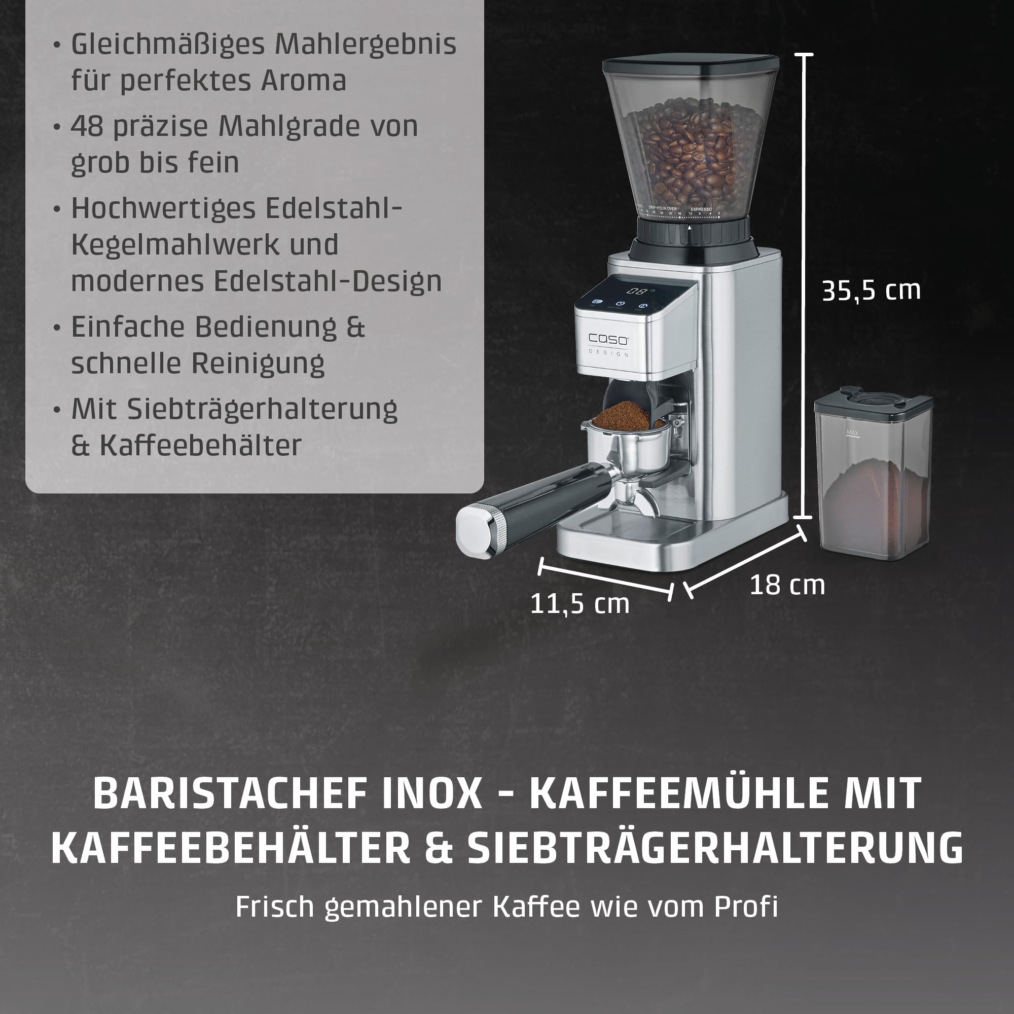 Caso BaristaChef Inox Kaffeemühle Edelstahl 48 Mahlgrade