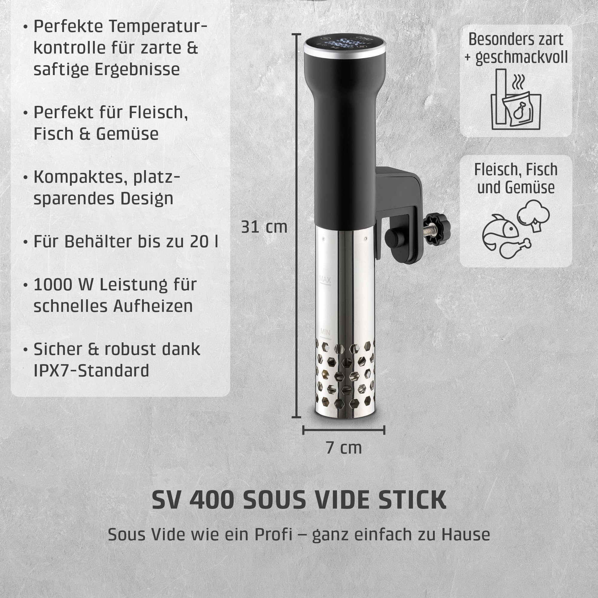 Caso SV400 Sous Vide Stick Edelstahl 1000 W