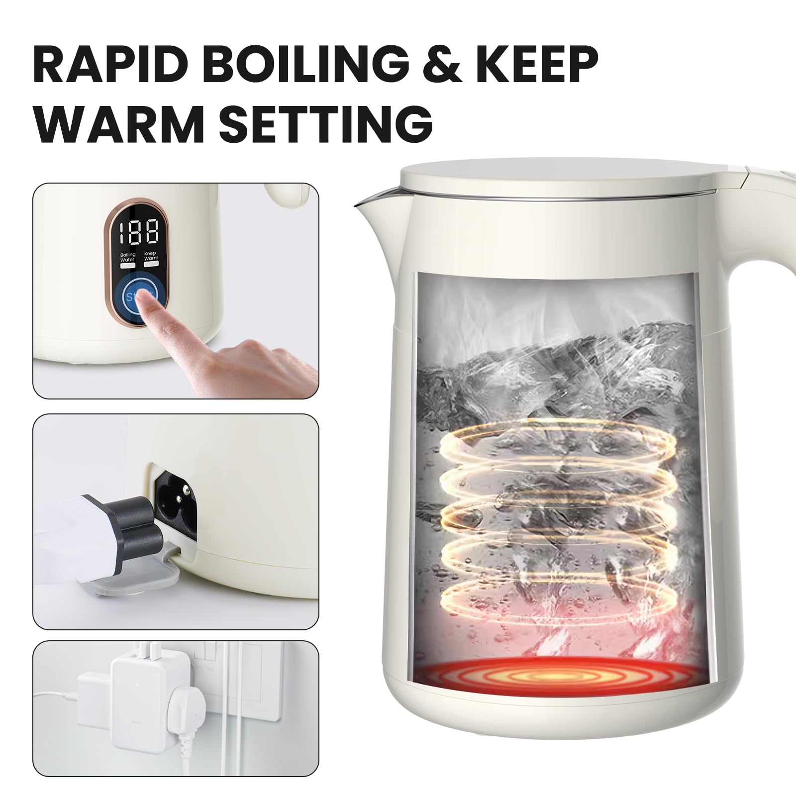 Vocha Mini Wasserkocher 0,4 L Warmhaltefunktion Weiß