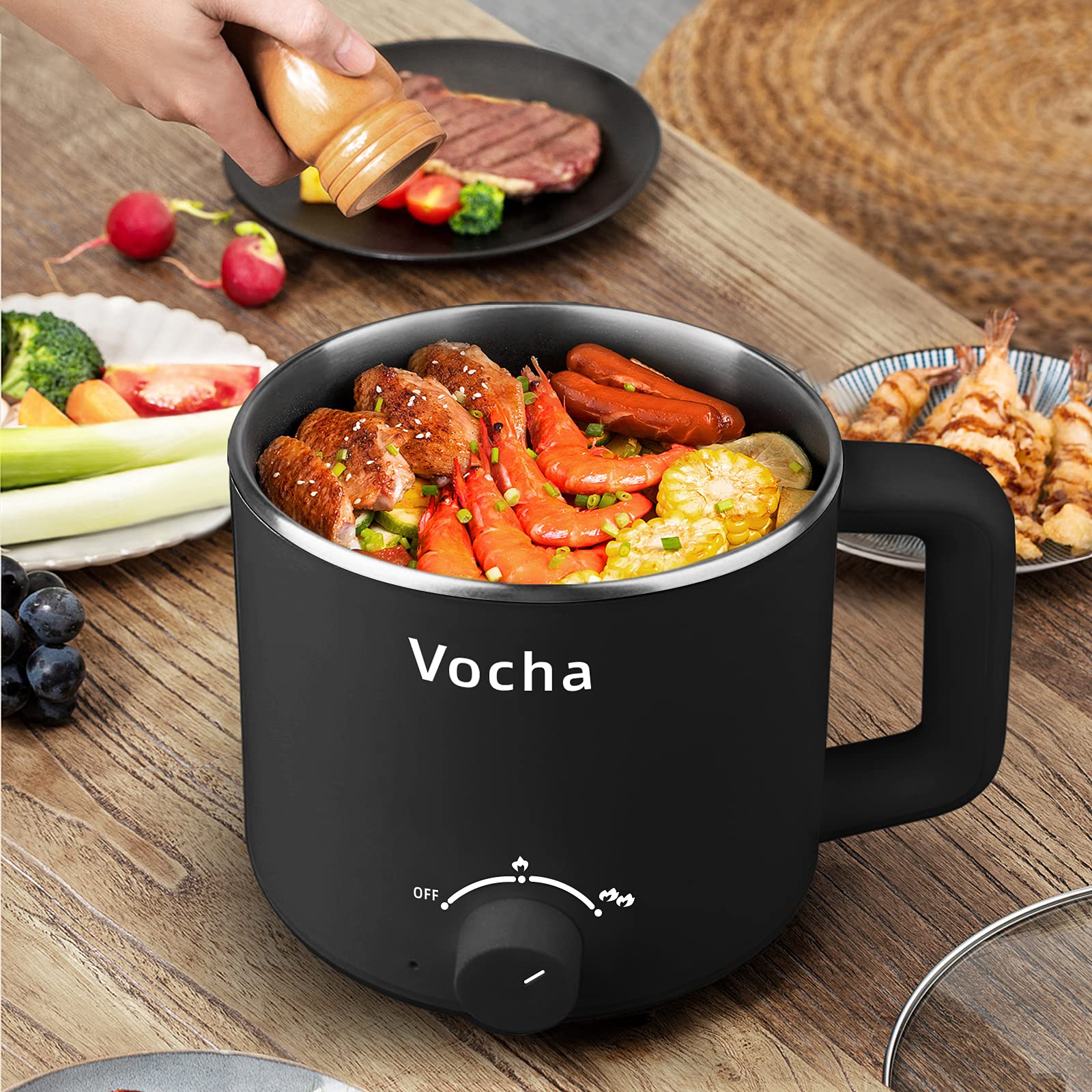 Vocha Electric Pot 1,6L Elektrokochtopf Schwarz Edelstahl