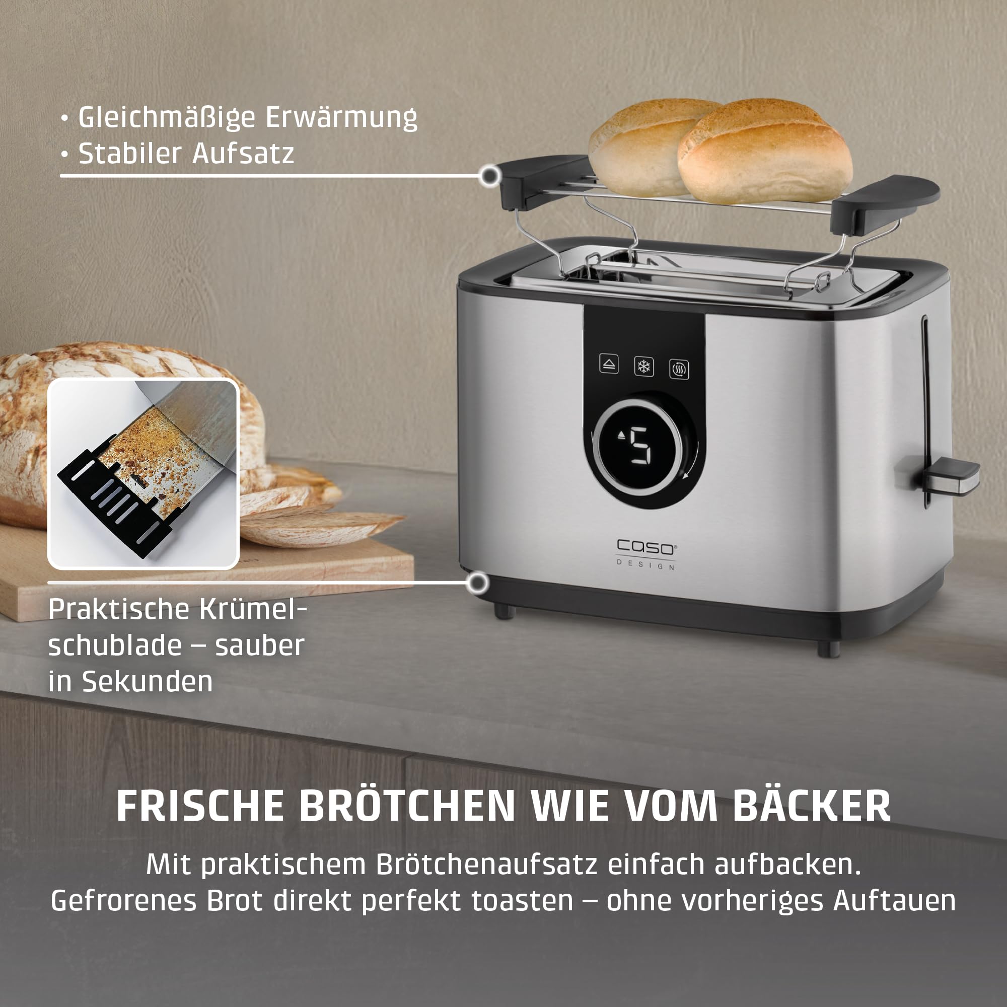 Caso Selection T2 Toaster Edelstahl 2 Scheiben 7 Stufen