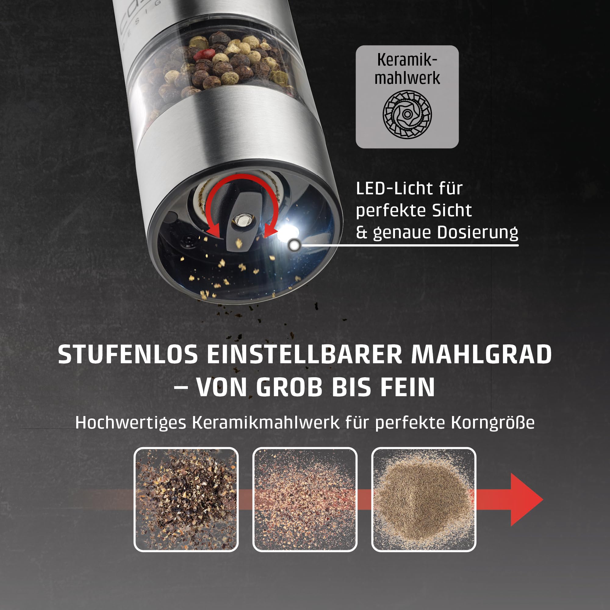 Caso SpiceDuo Salz- & Pfeffermühle Set Edelstahl USB-C 2er