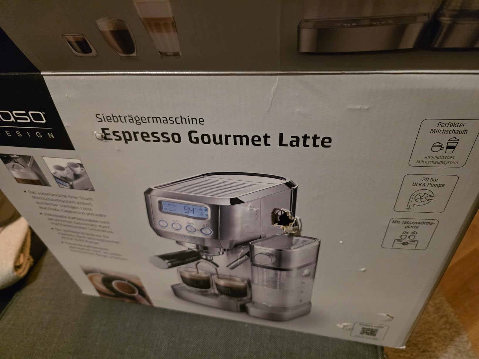 Caso Espresso Gourmet Latte Siebträgermaschine Silber Modern