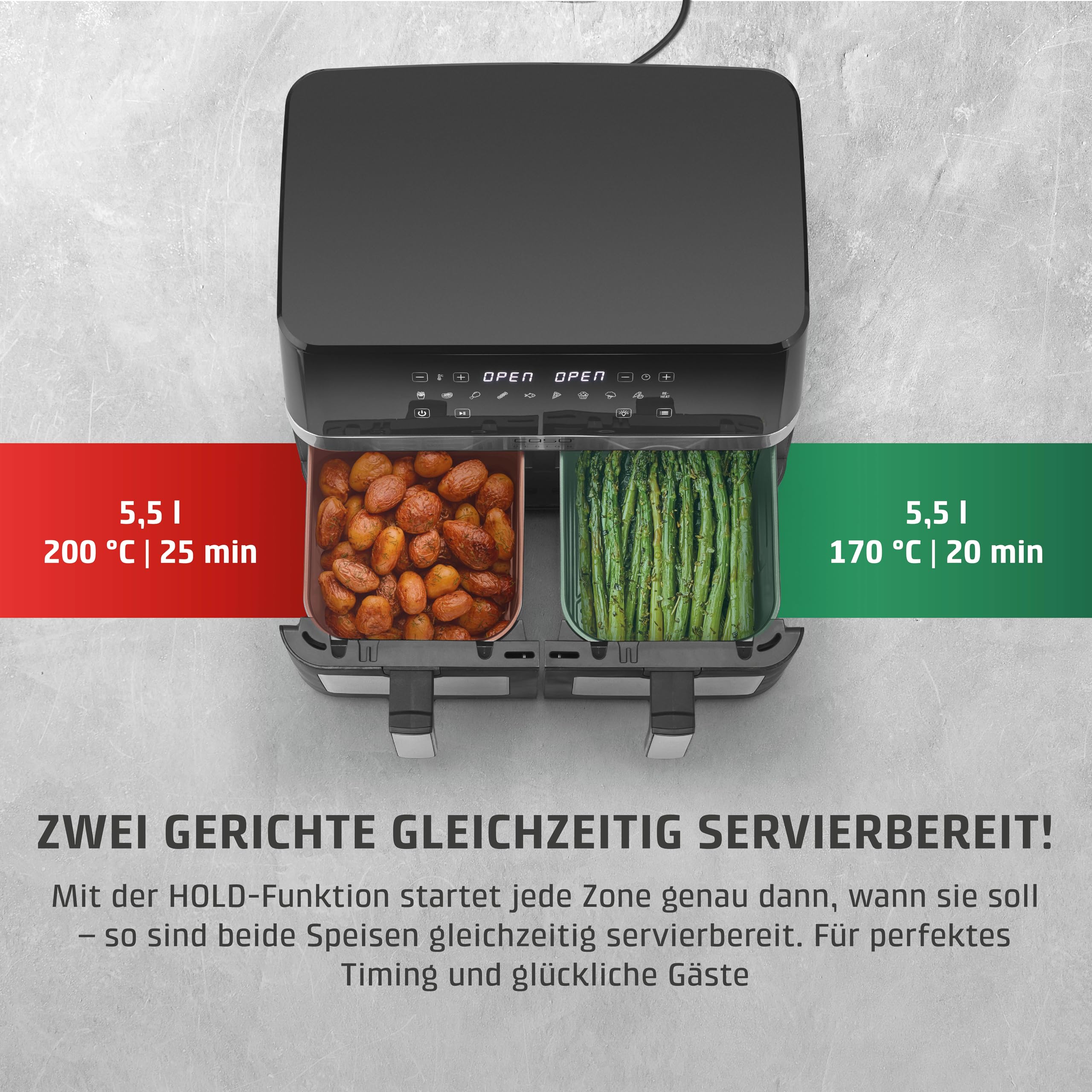 CASO AirFry DuoChef Heißluftfritteuse 14 l 2 Kammern