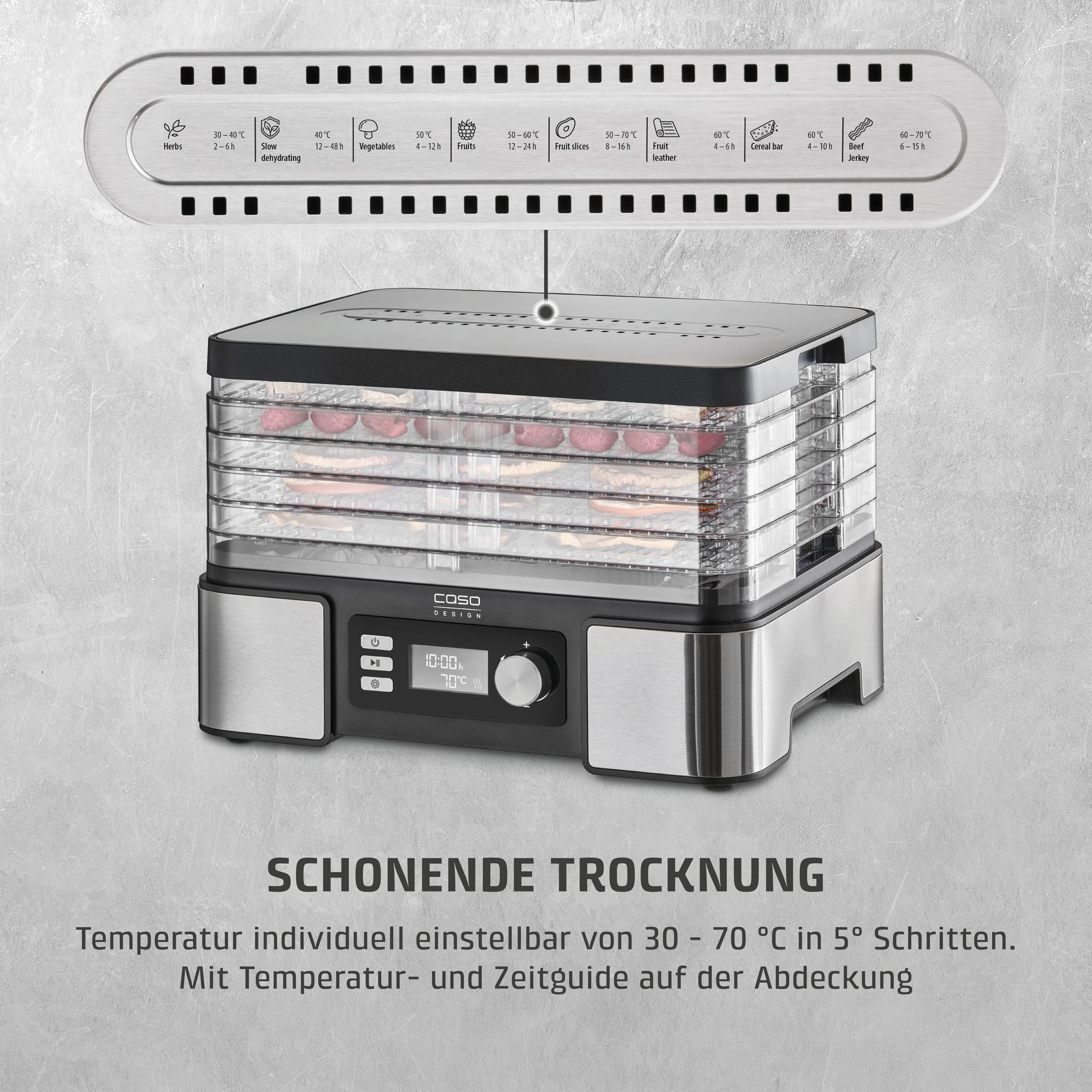 Caso DH 450 Dörrautomat 5 Ebenen mit Timer 30-70 °C