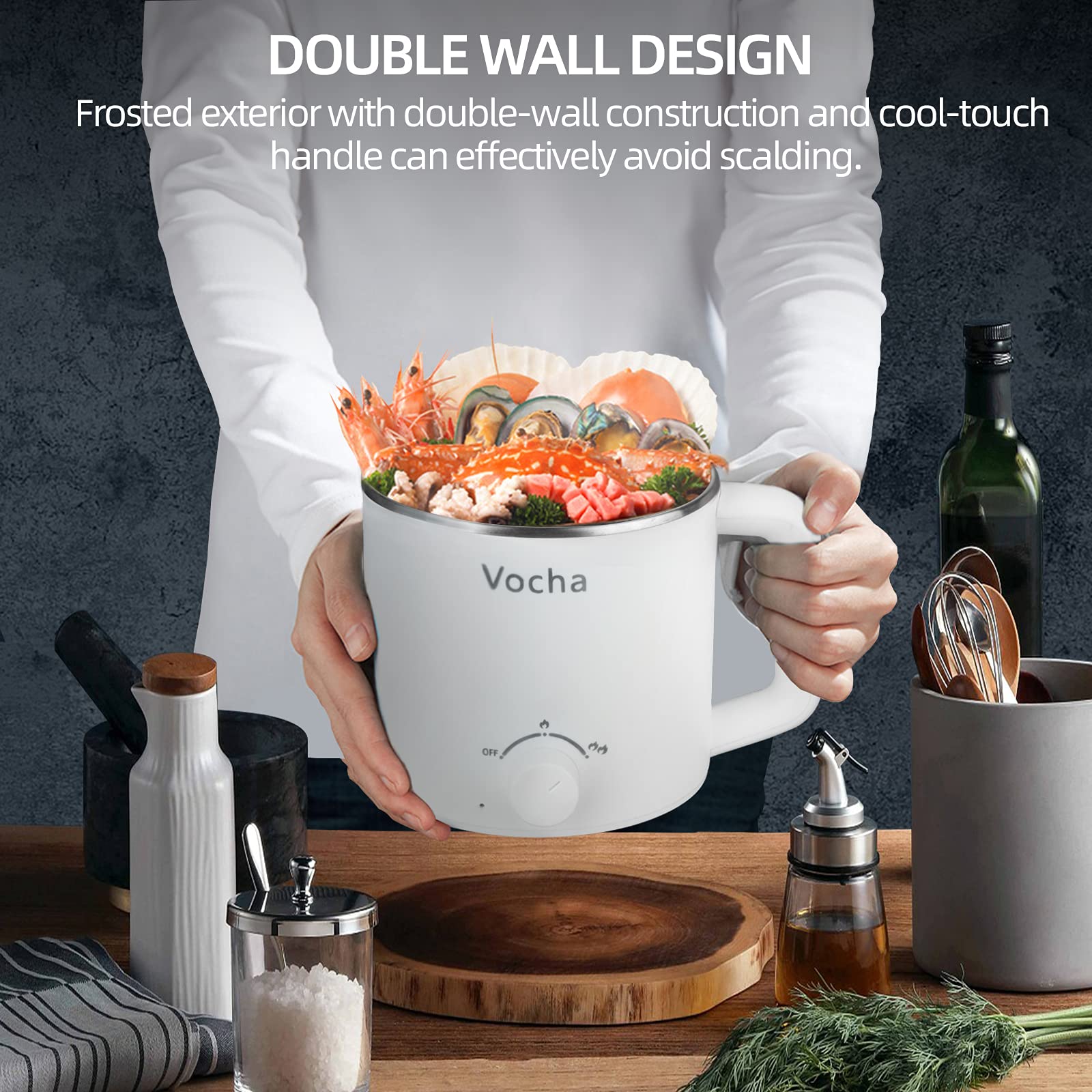 Vocha Hot Pot Elektro Kochtopf 1,6 L Weiß 600 W Nudeln