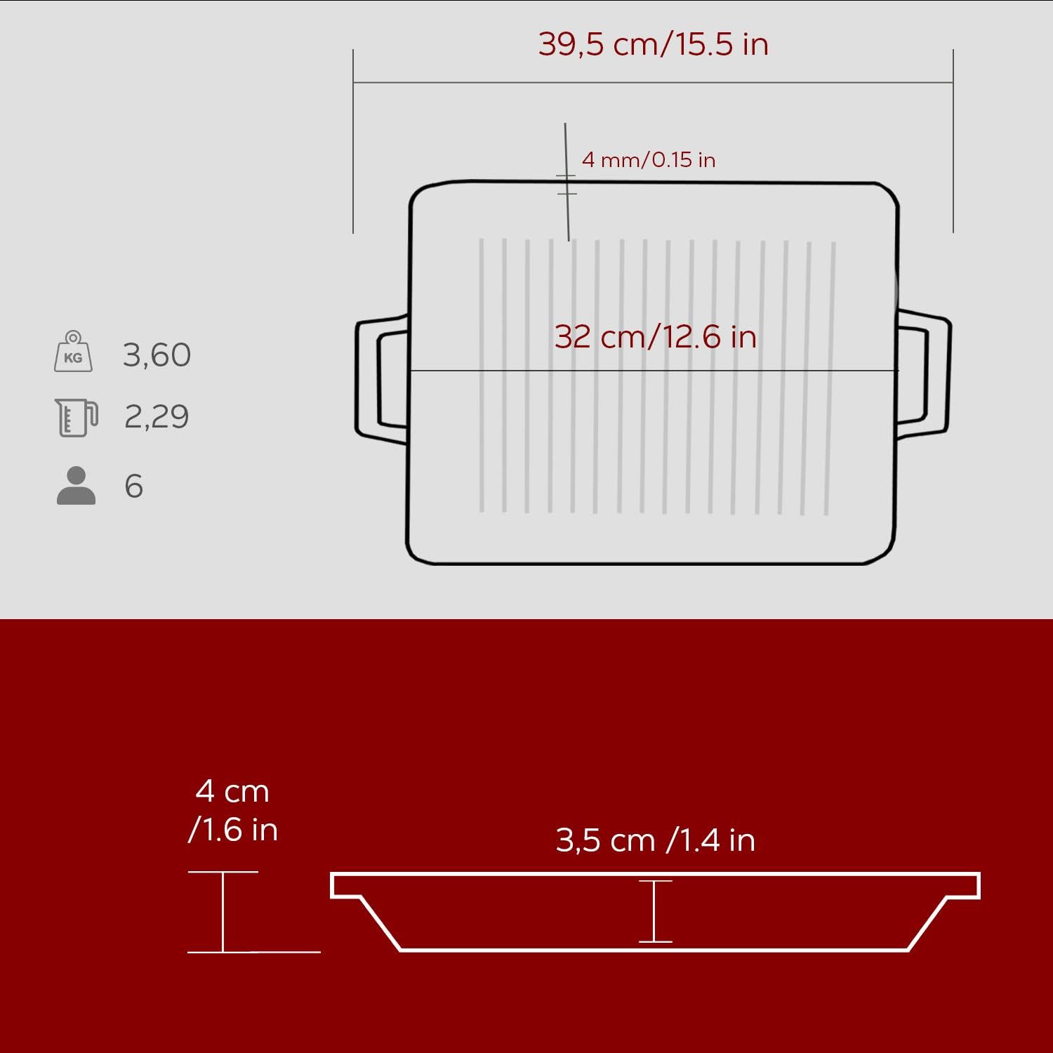 Lava Signature Grillpfanne 26x32 cm Burgund Gusseisen