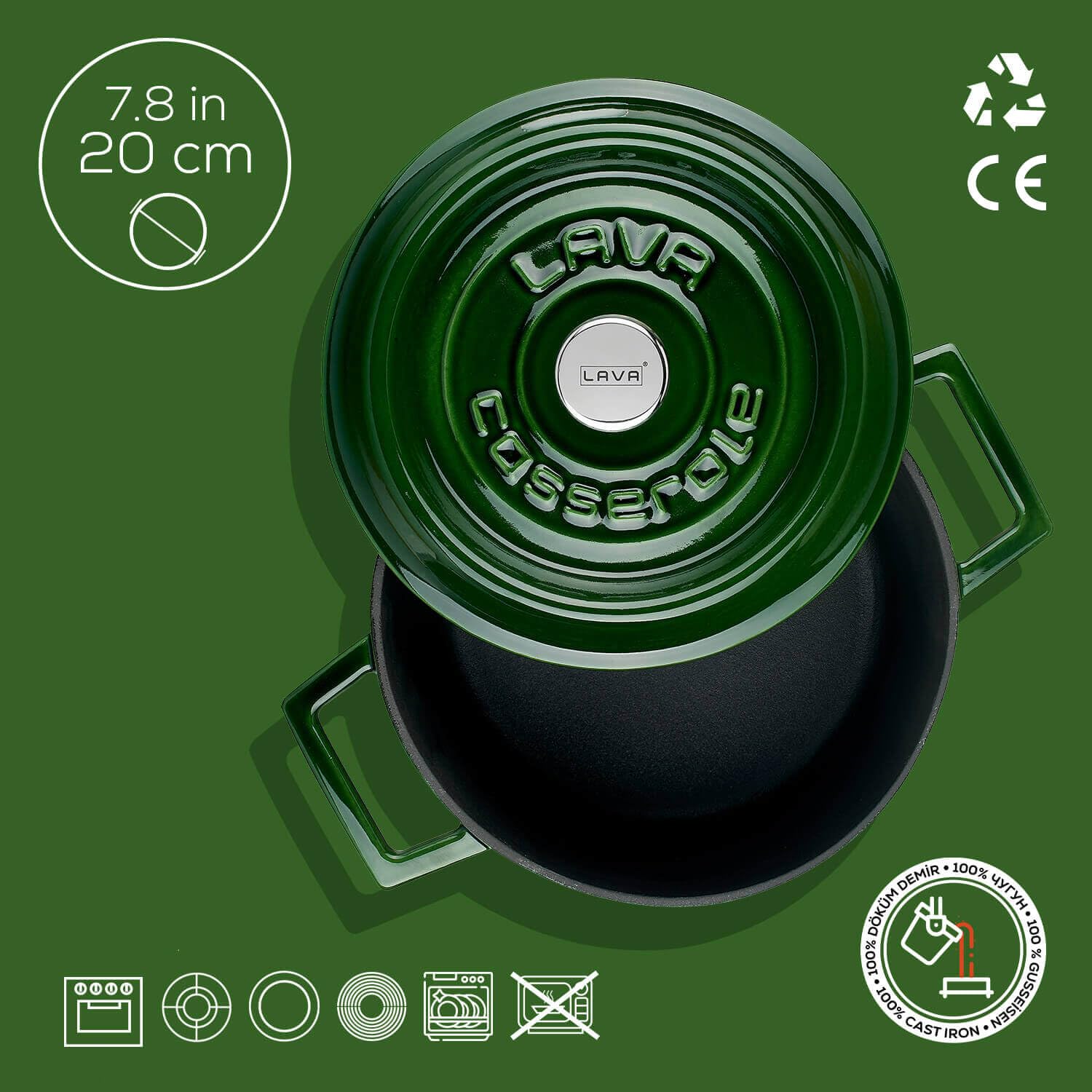 Lava Premium Gusseisentopf 20 cm rund Majolic Green Emaille