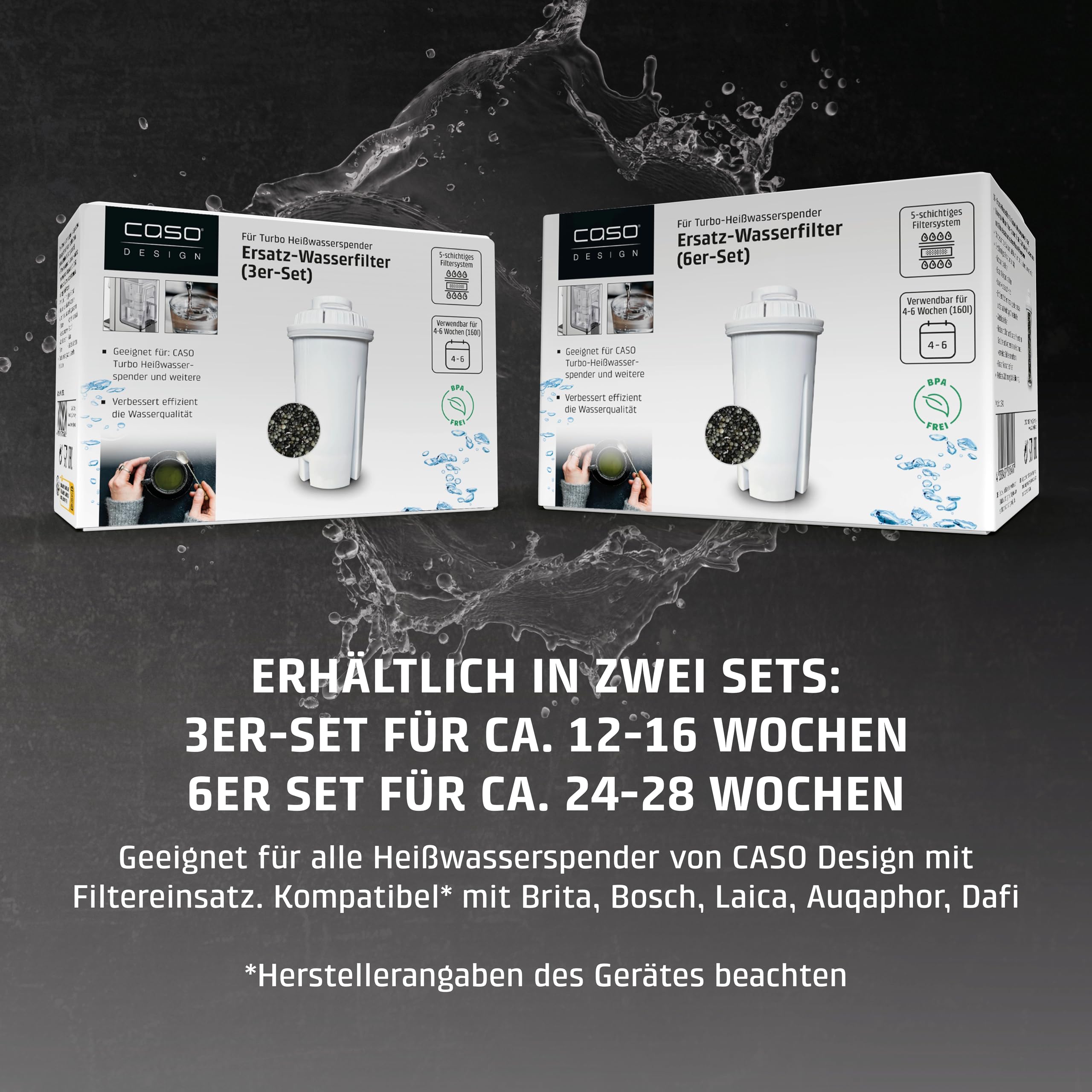 Caso Beverage Wasserfilter 3er-Set Heißwasserspender Kalkschutz