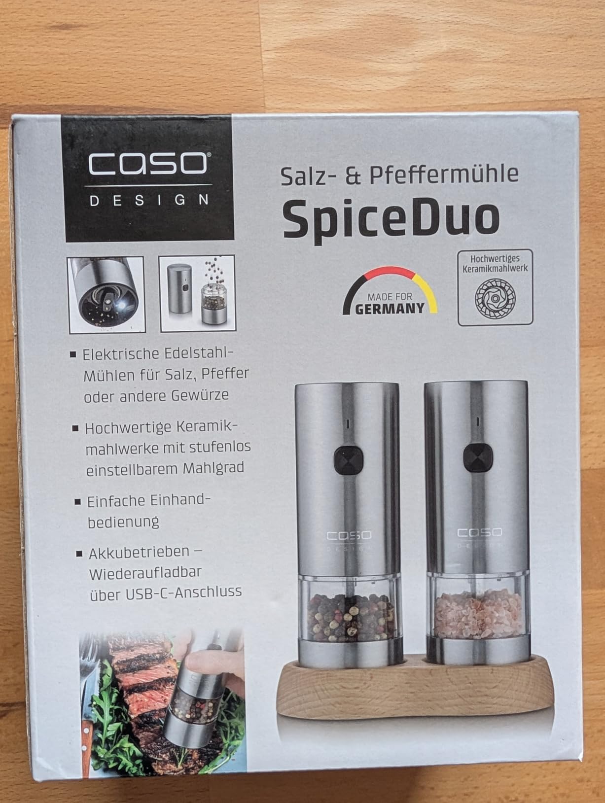 Caso SpiceDuo Salz- & Pfeffermühle Set Edelstahl USB-C 2er