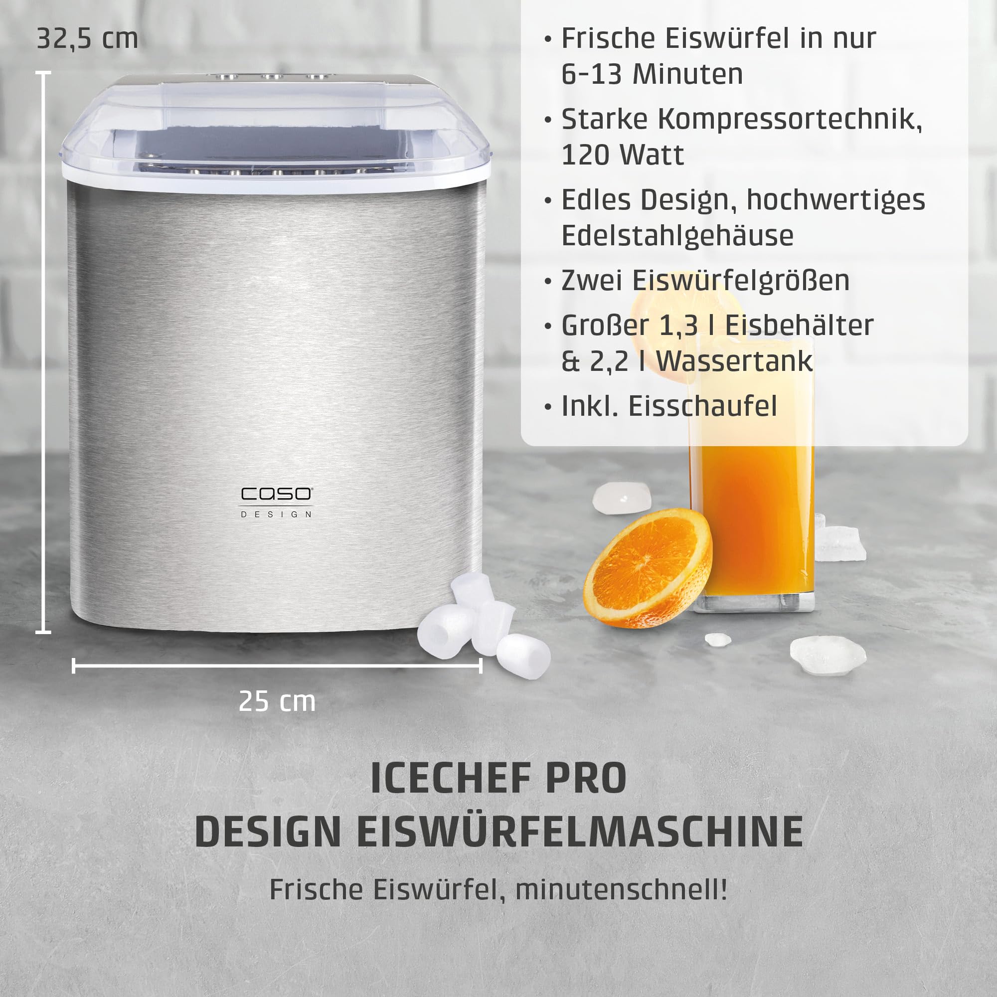 CASO IceChef Pro Eiswürfelmaschine Edelstahl 12 kg LCD