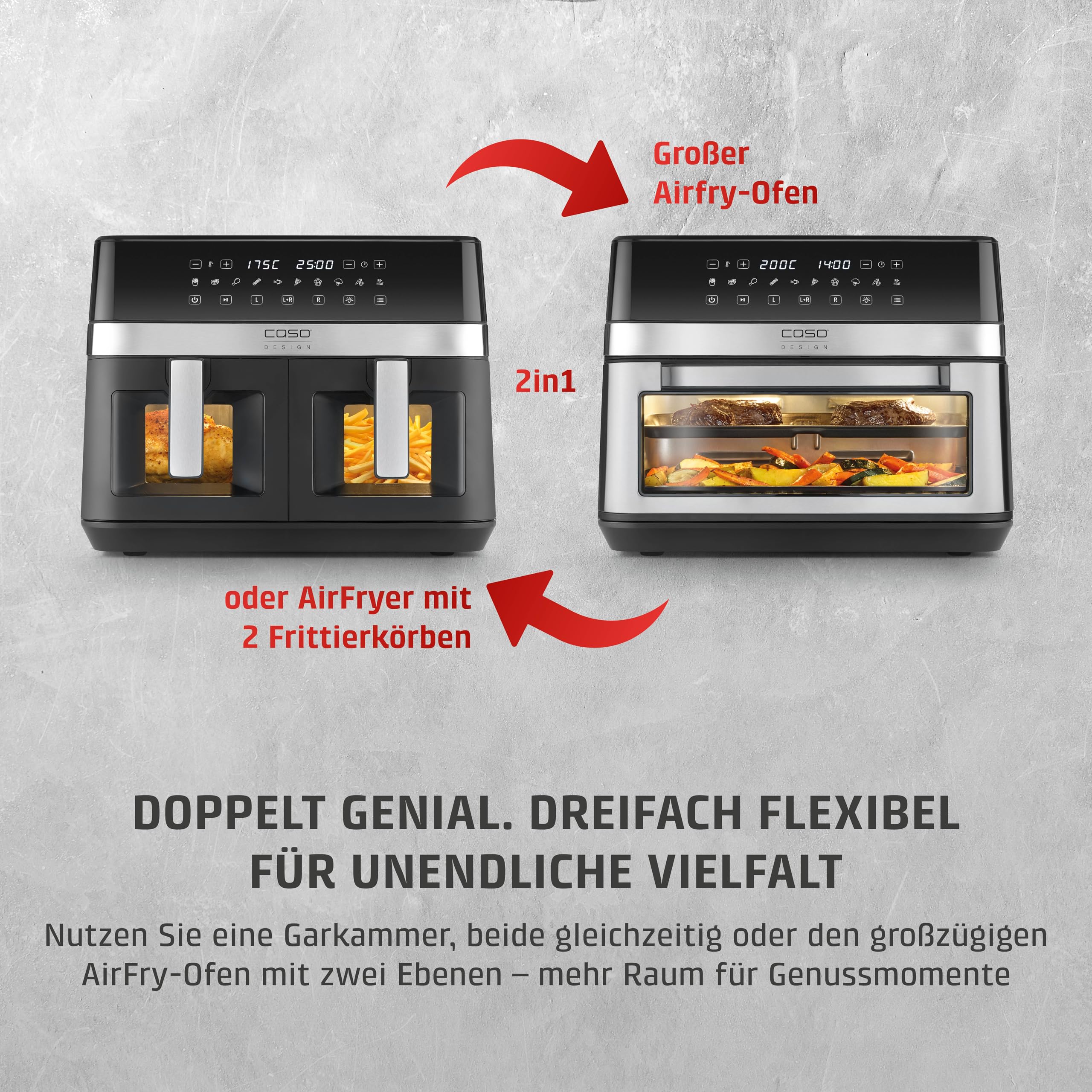 CASO AirFry DuoChef Heißluftfritteuse 14 l 2 Kammern