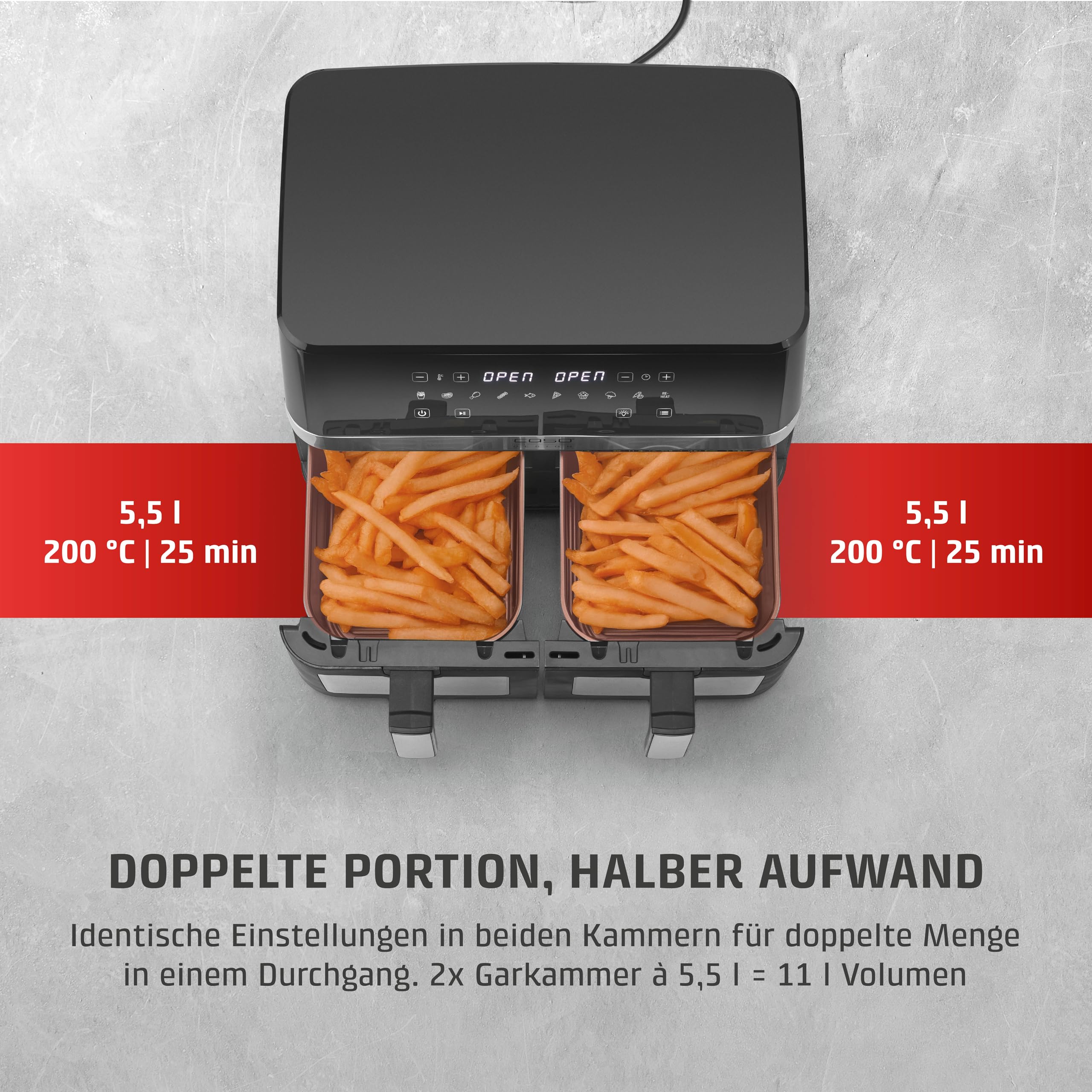 CASO AirFry DuoChef Heißluftfritteuse 14 l 2 Kammern