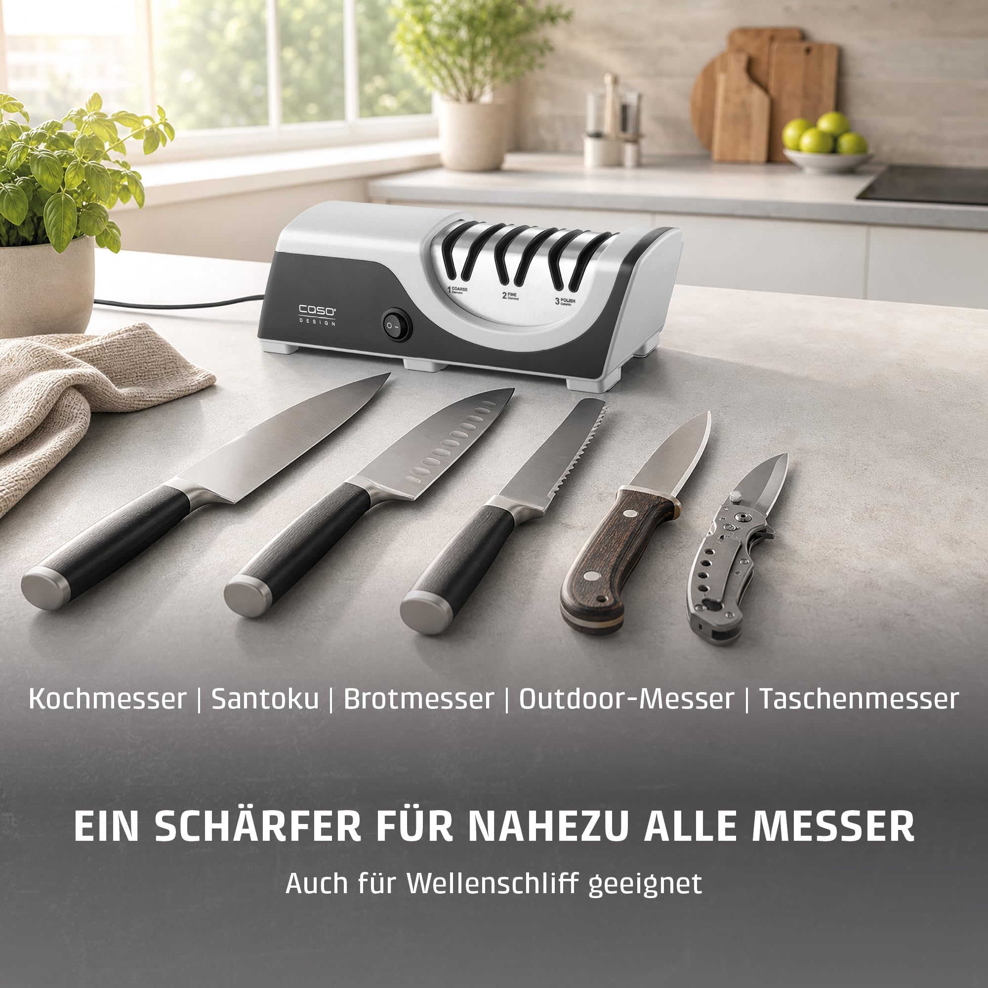 CASO DiamondSharp Messerschärfer elektrisch Diamant 3-Stufen