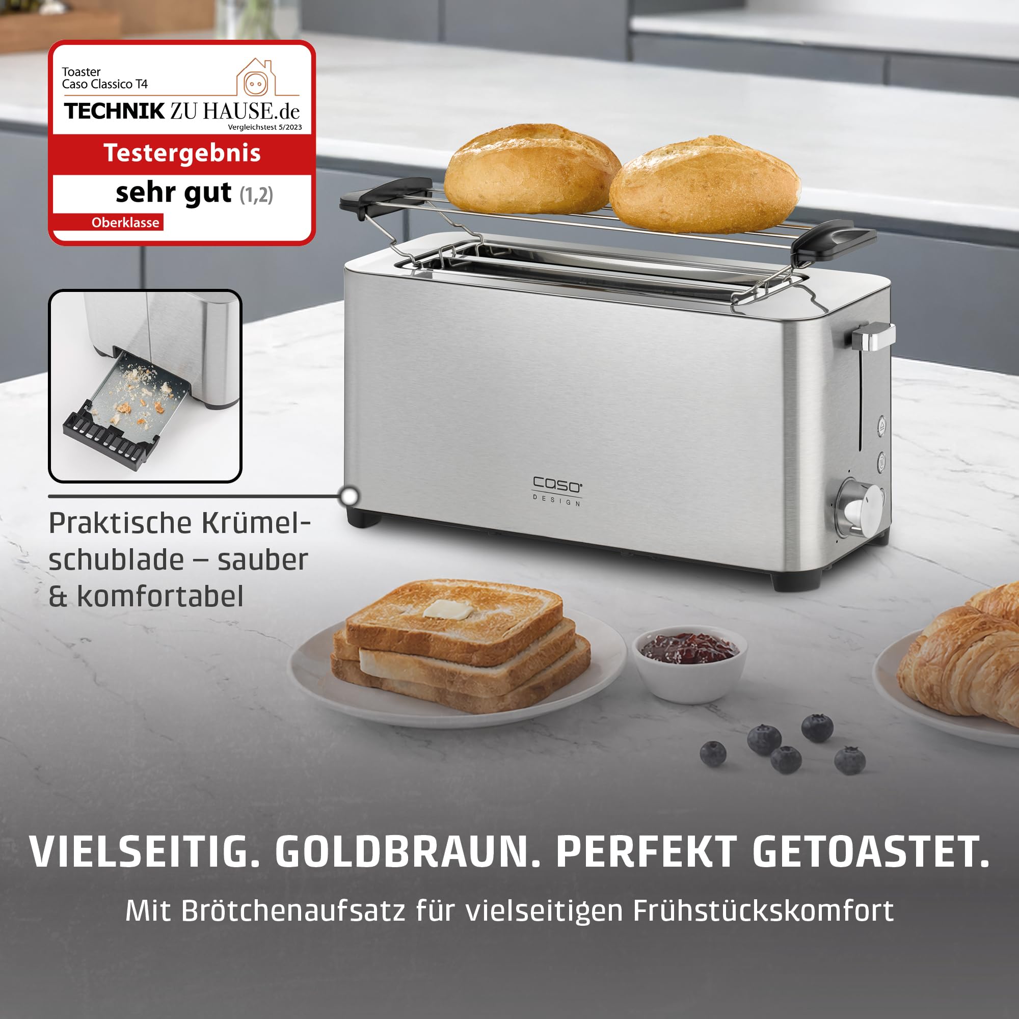 Caso Classico T4 Toaster Edelstahl 4 Scheiben 5 Stufen