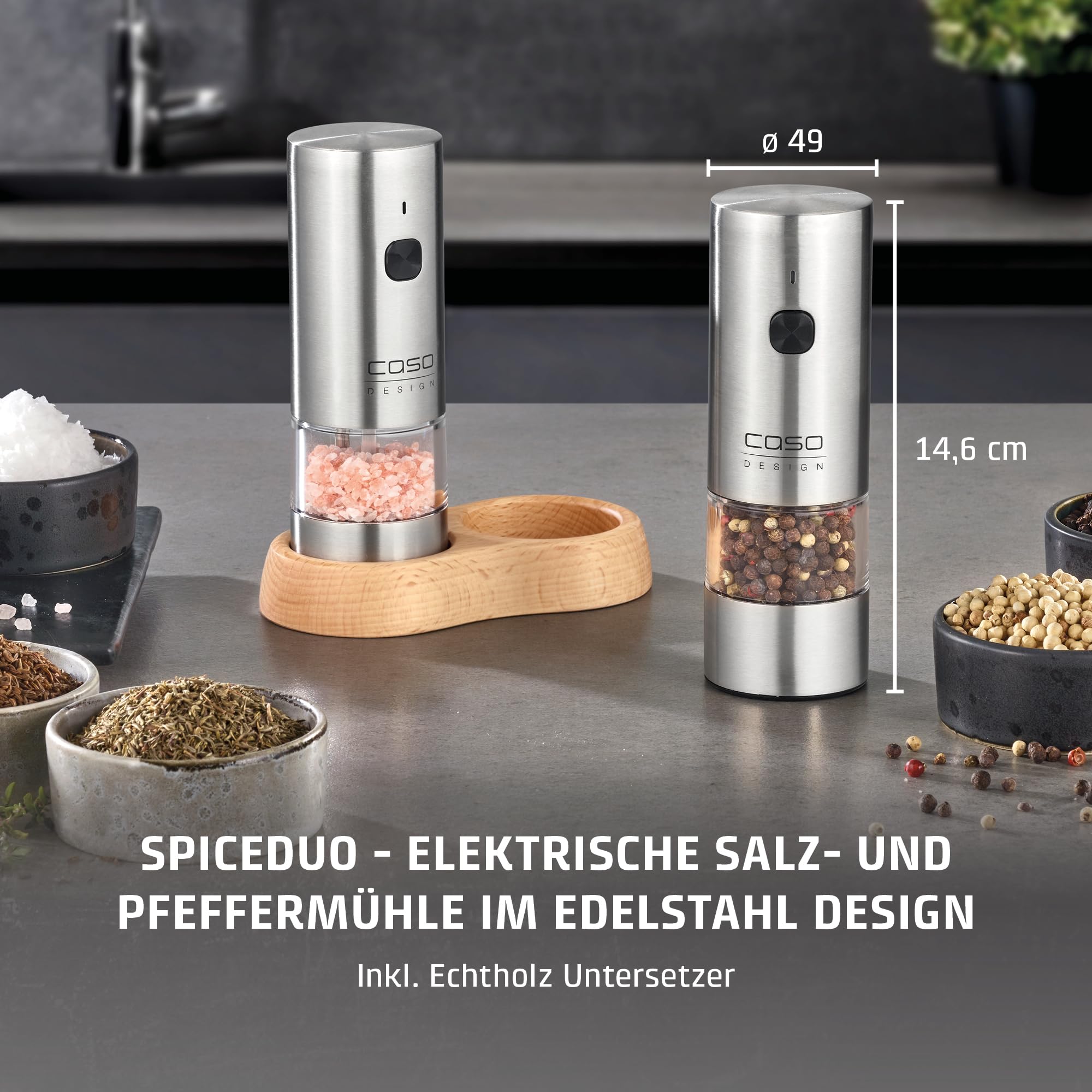 Caso SpiceDuo Salz- & Pfeffermühle Set Edelstahl USB-C 2er