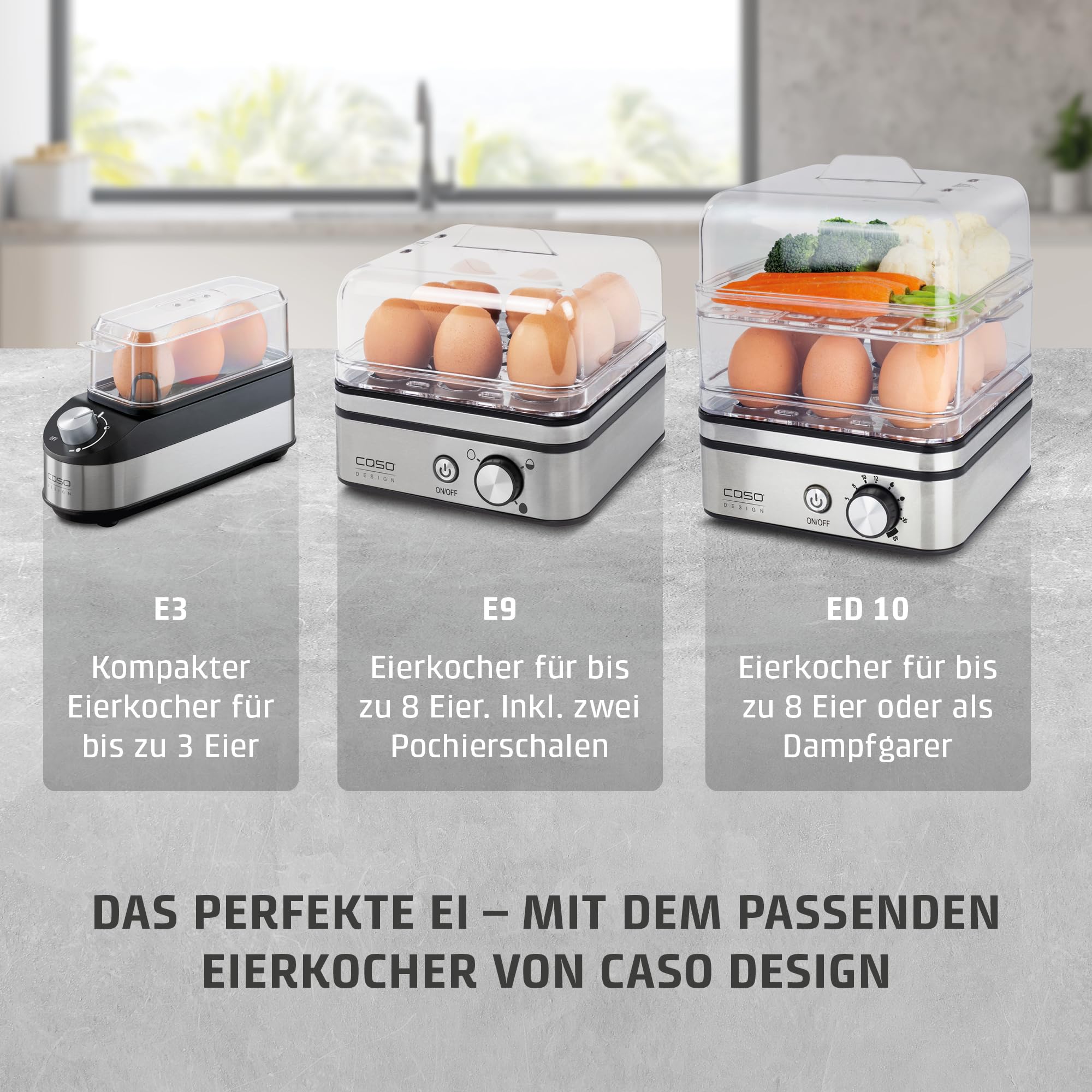 CASO E3 Eierkocher 3 Eier Edelstahl Drehregler