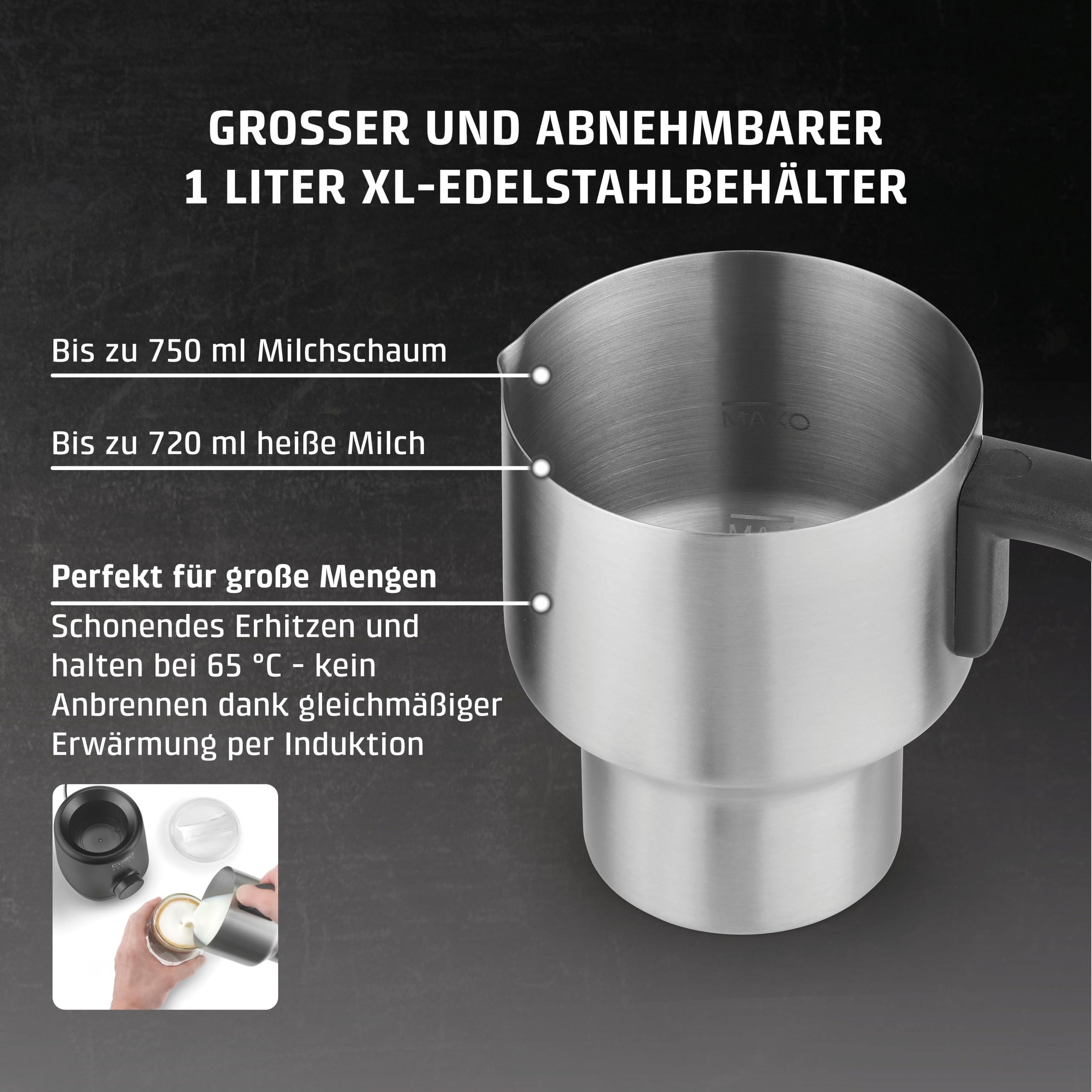 Caso PremiumLatte XL Milchaufschäumer 1 Liter Induktion