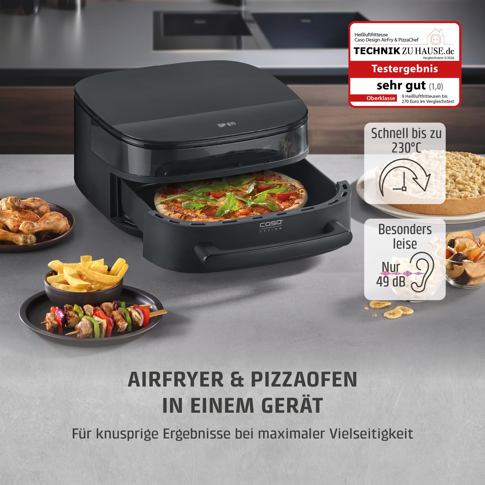 CASO AirFry PizzaChef Heißluftfritteuse 6 L Pizza 30cm