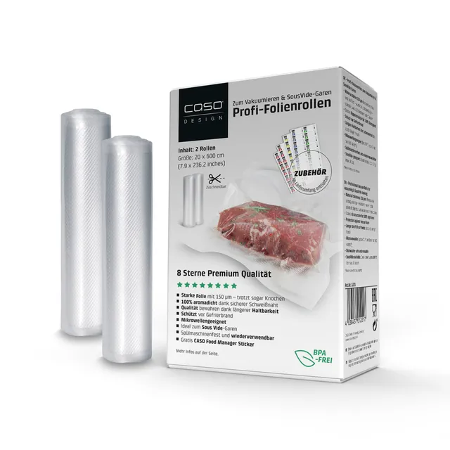 CASO 8 Sterne Folienrollen 20x600 cm 2 Rollen Vakuumrollen