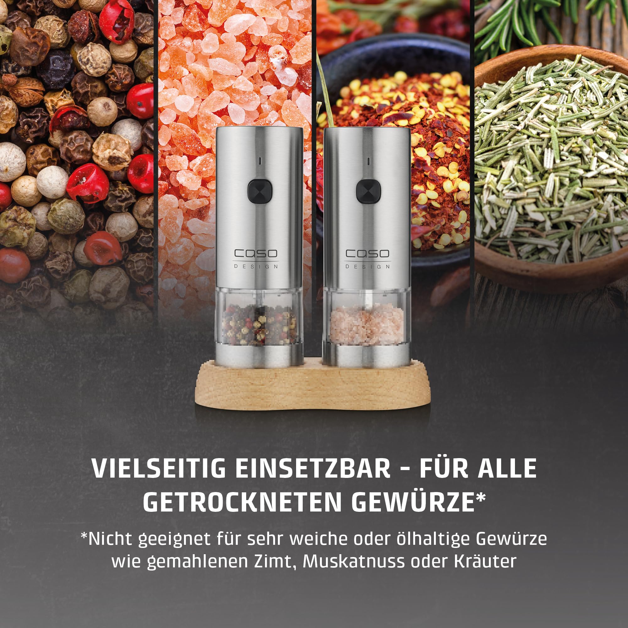 Caso SpiceDuo Salz- & Pfeffermühle Set Edelstahl USB-C 2er
