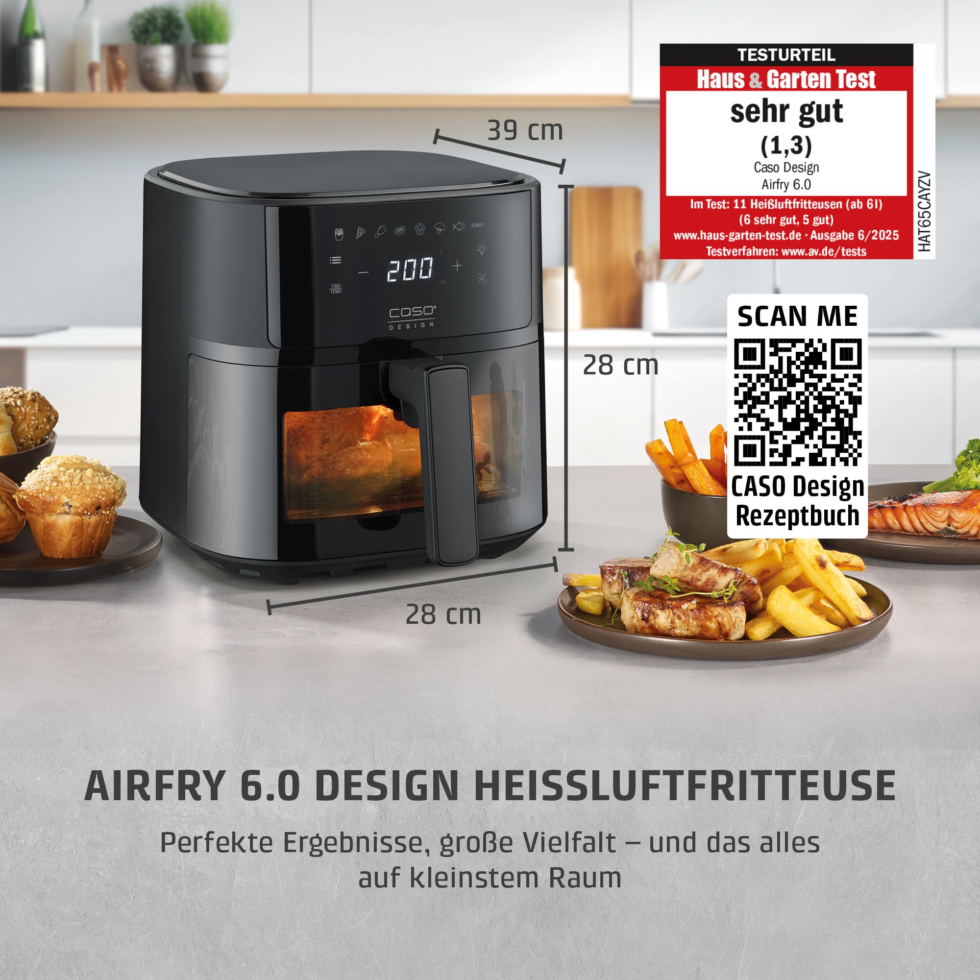 Caso AirFry 6.0 Heißluftfritteuse 6 Liter 38 dB Touch