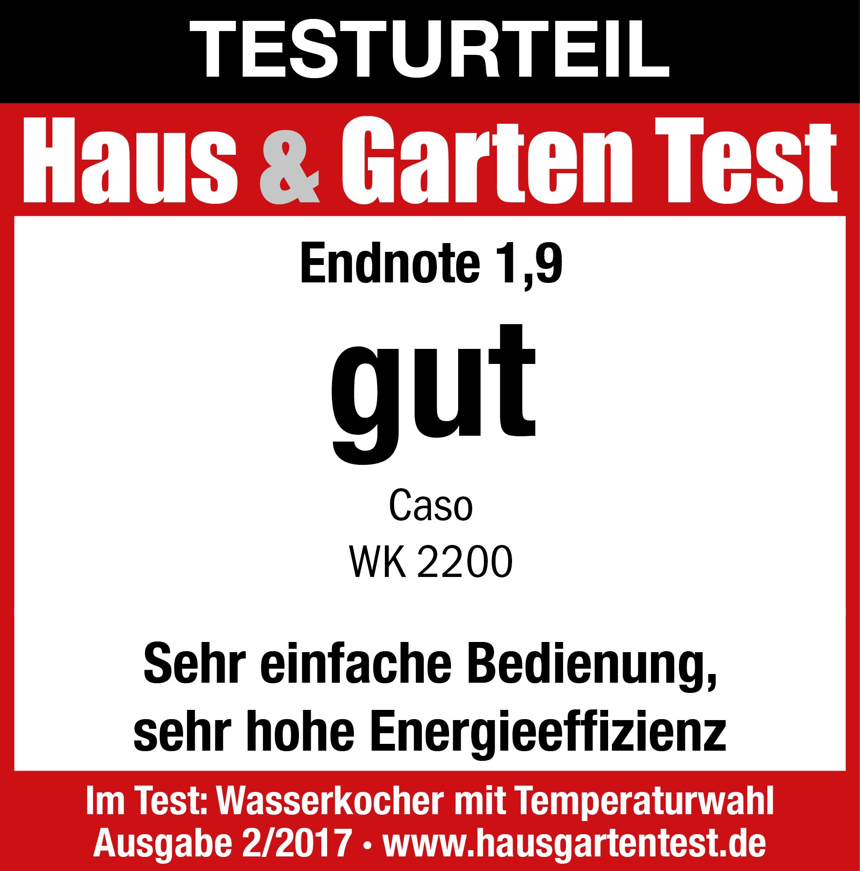 CASO WK 2200 Wasserkocher 1,2 L 2200 W Edelstahl