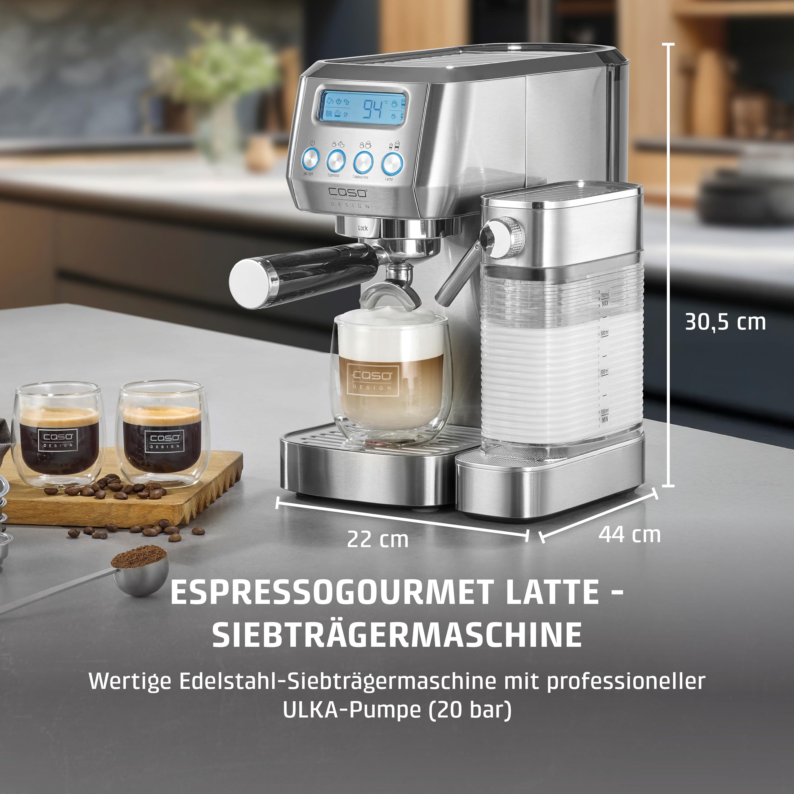 Caso Espresso Gourmet Latte Siebträgermaschine Silber Modern