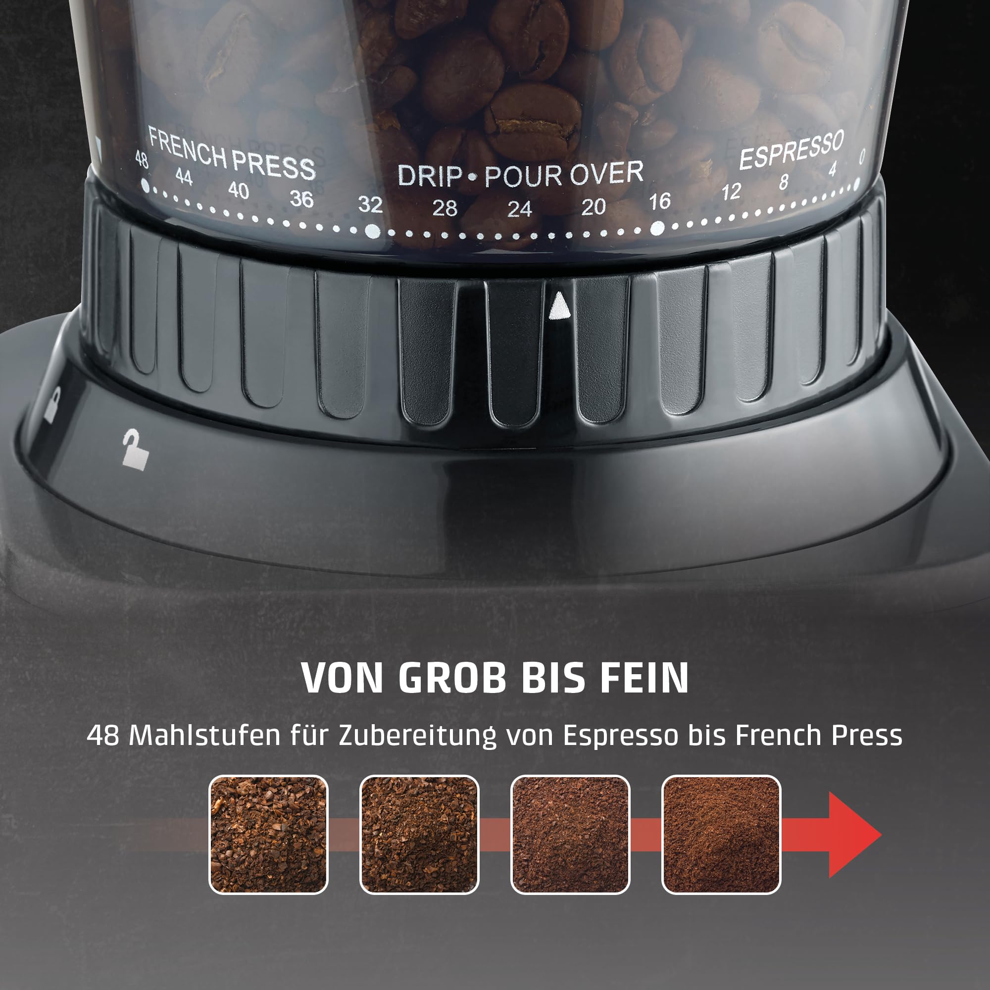 Caso BaristaChef Inox Kaffeemühle Edelstahl 48 Mahlgrade