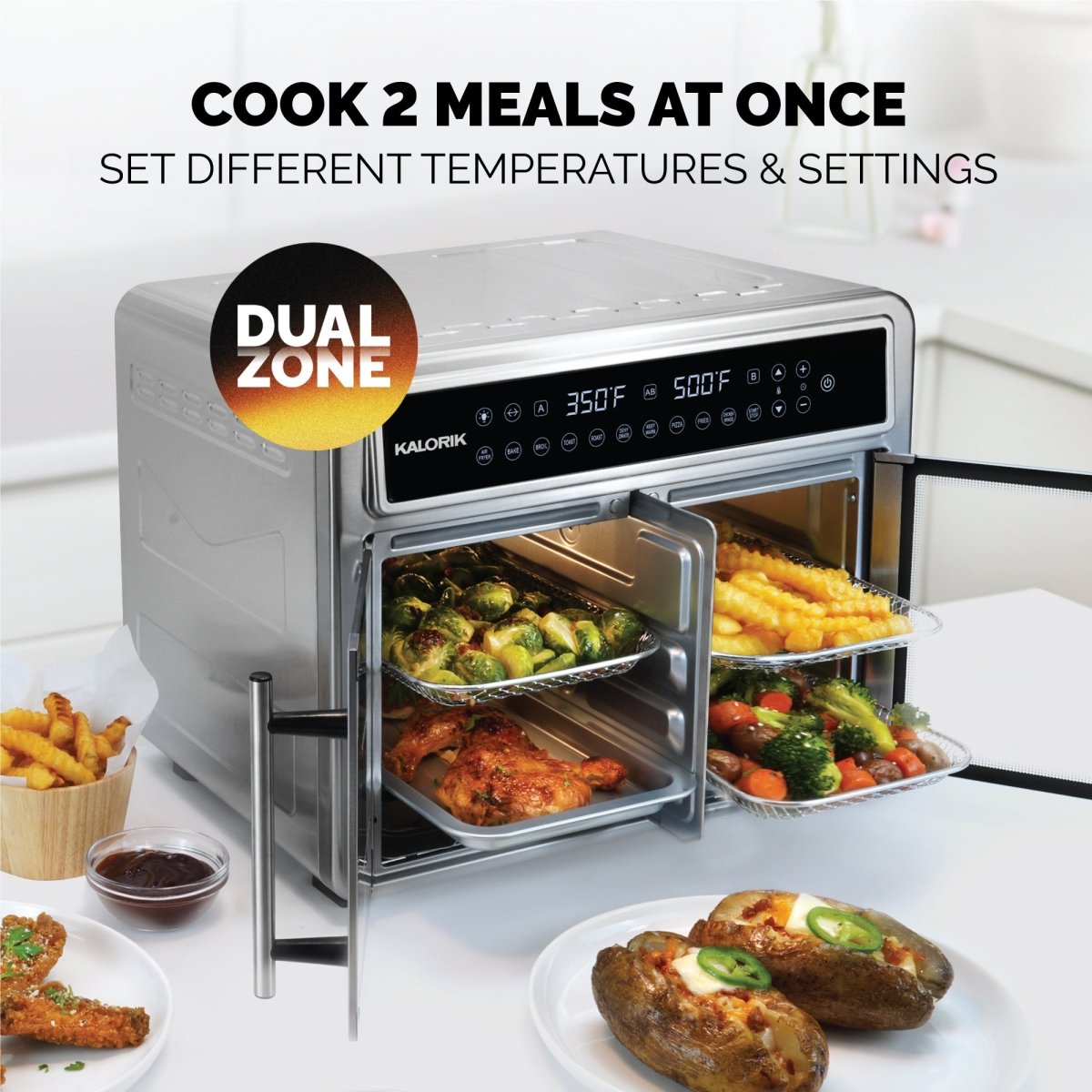 Kalorik MAXX Flex Trio Heißluftfritteuse 26 QT Doppel-Ofen