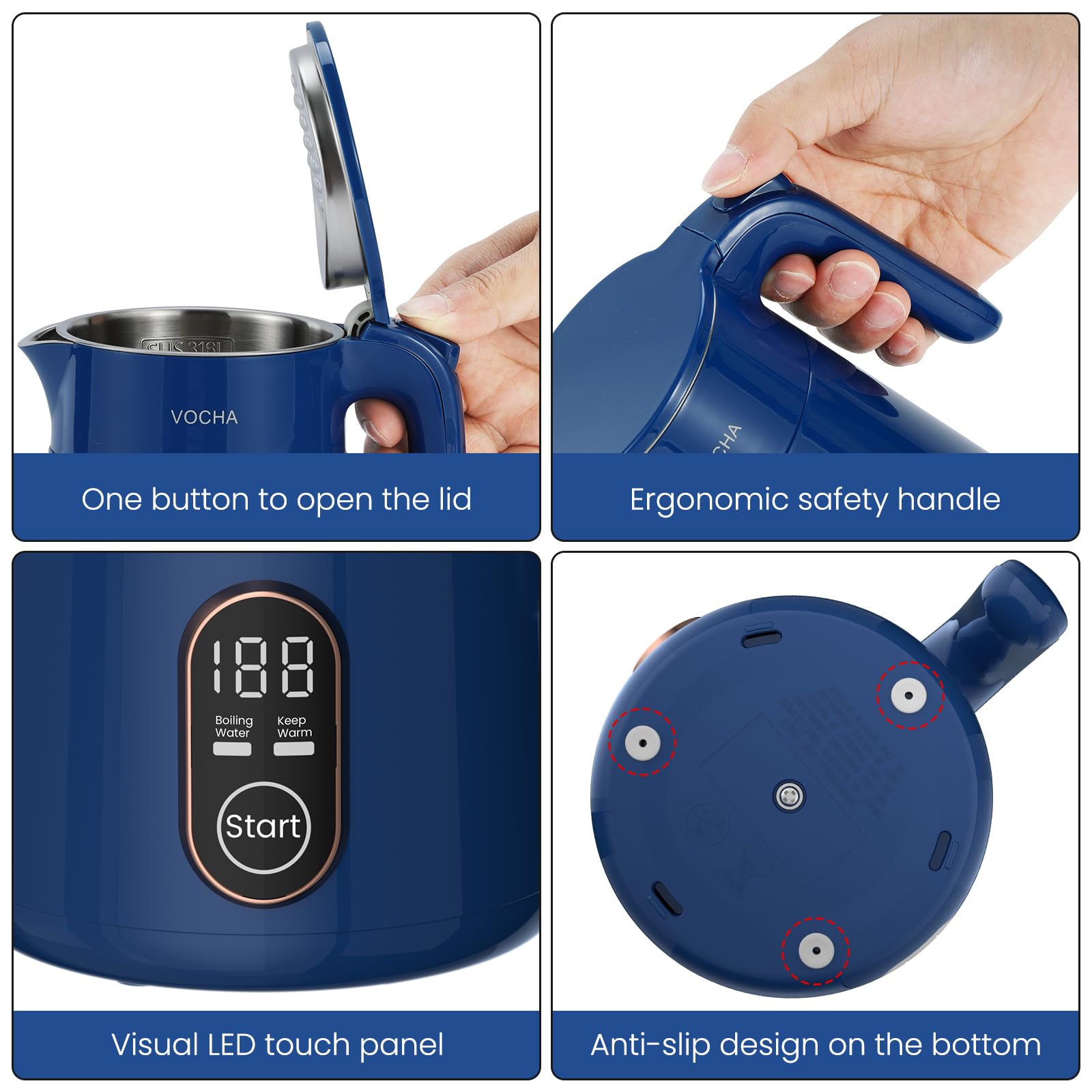 Vocha Electric Kettle Mini Wasserkocher 0,4L Blau 450W