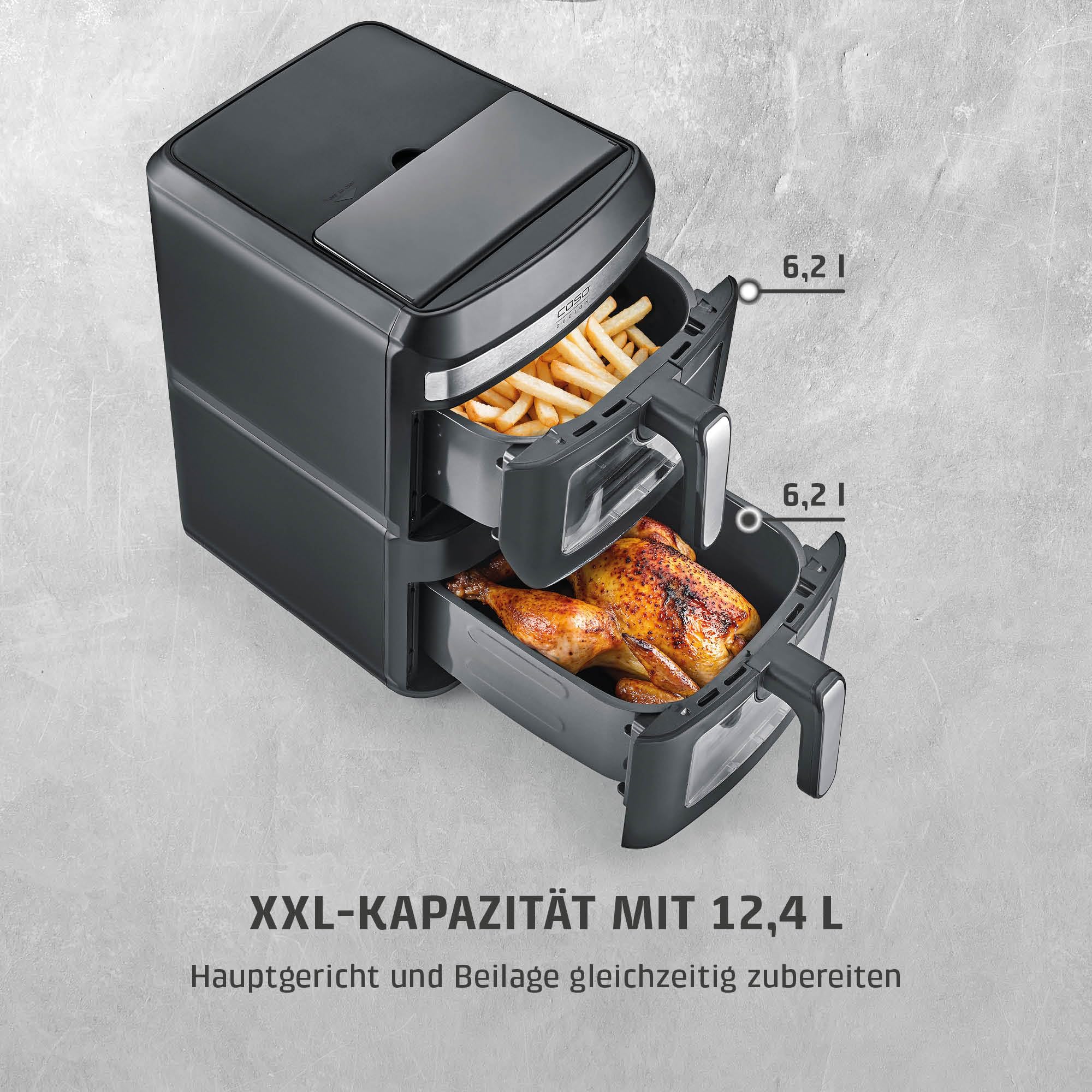CASO AirFry Duo Tower Heißluftfritteuse 12,4 L Doppel Keramik